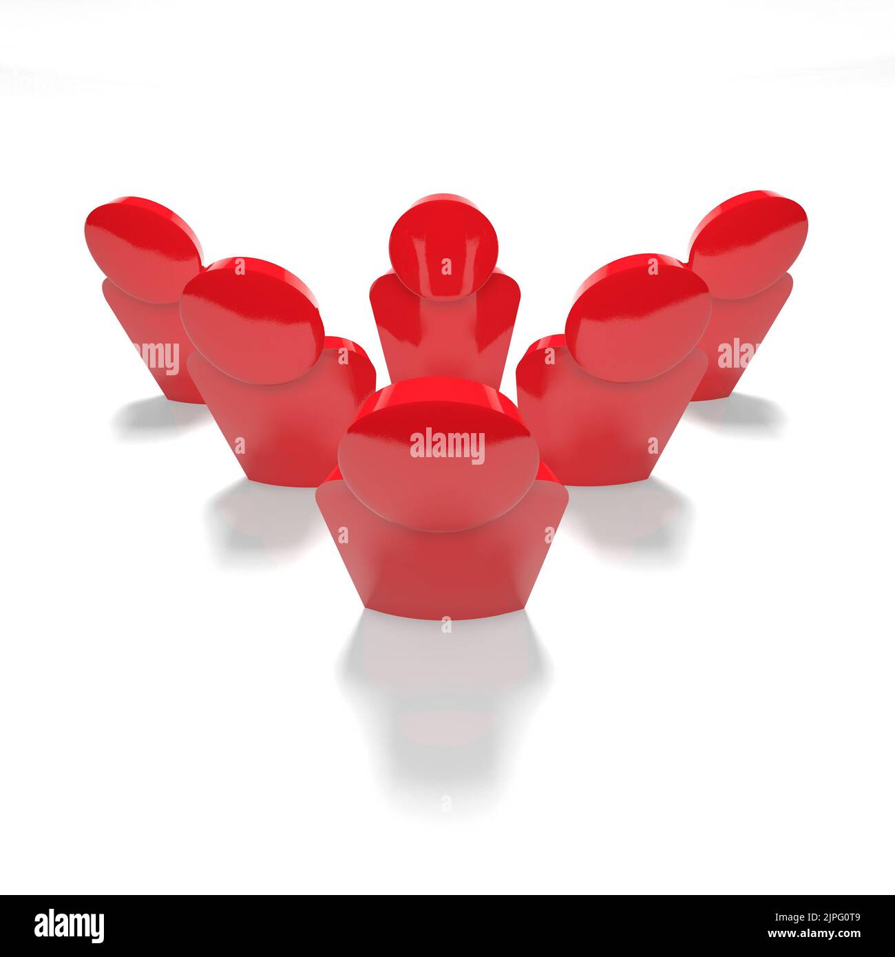 Un groupe de 6 personnes en rouge, vue d'oiseau - 3D rendu Banque D'Images