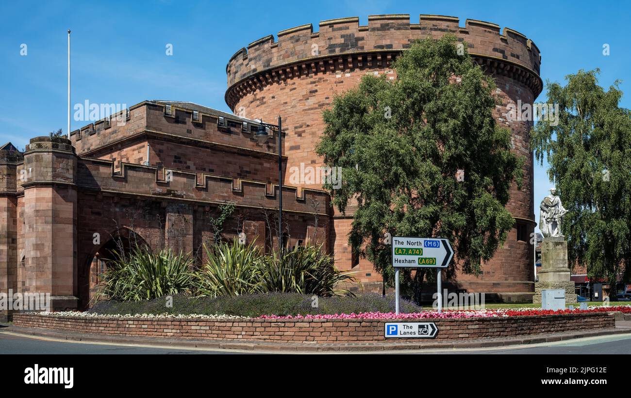 L'imposante tour ronde est à créneaux de la Citadelle, Carlisle, Cumbria, Royaume-Uni Banque D'Images