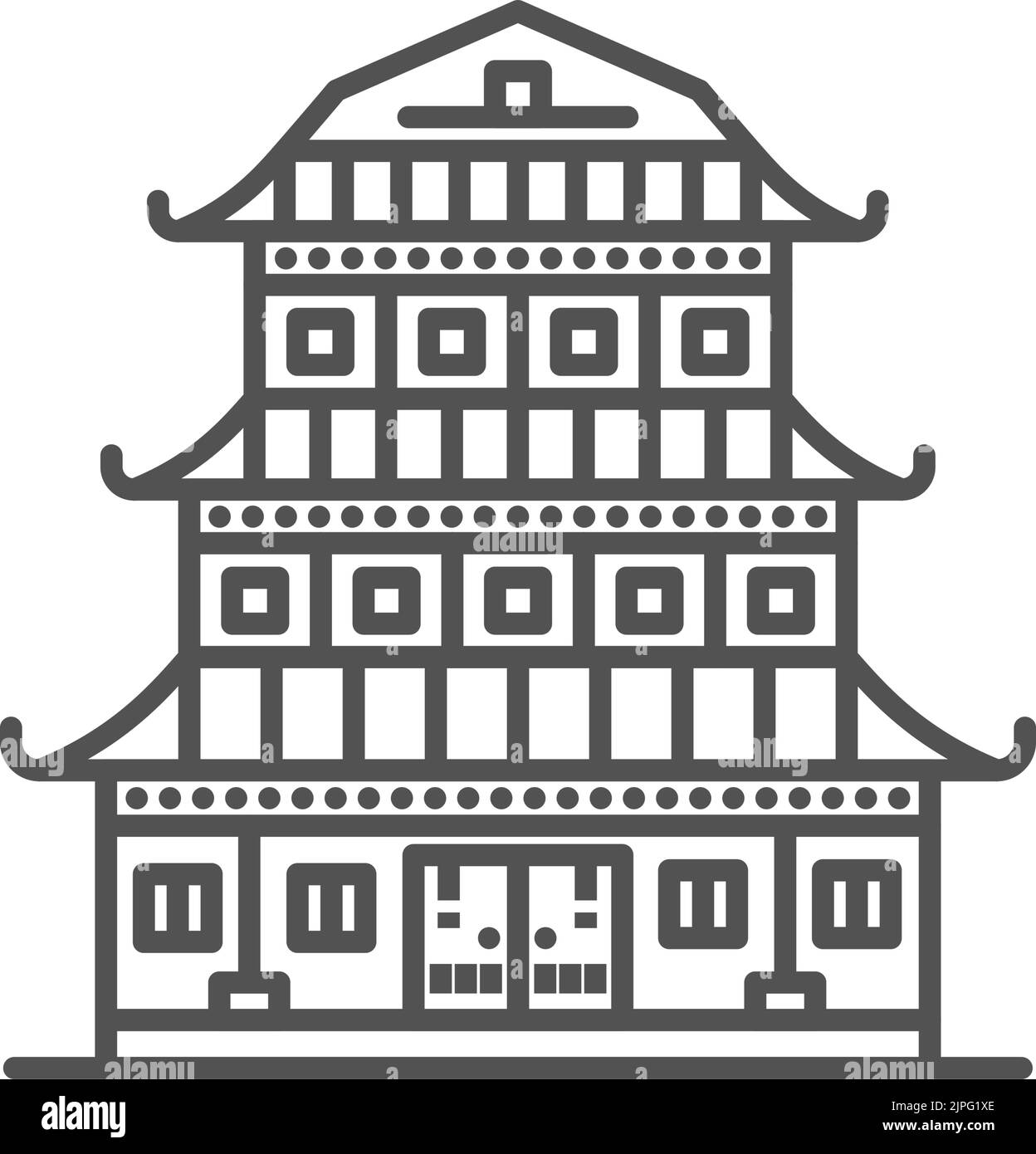 Icône représentant une tour de pagode chinoise isolée. Vector main dessiné palais oriental, structure en bois est, lieu touristique d'intérêt ou de tourisme. Pagode japonaise, temple asiatique ancien, monument Illustration de Vecteur