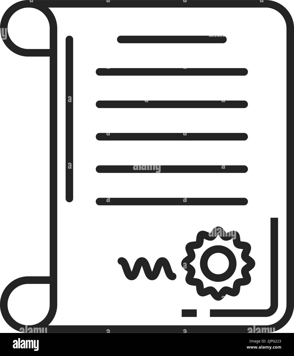 Dernier document testament isolé sur l'icône de contour de défilement. Testament holographique vectoriel, testament autoprouvé ou notarié sur le rouleau. Papier d'héritage, le document juridique exprime les souhaits du testateur Illustration de Vecteur