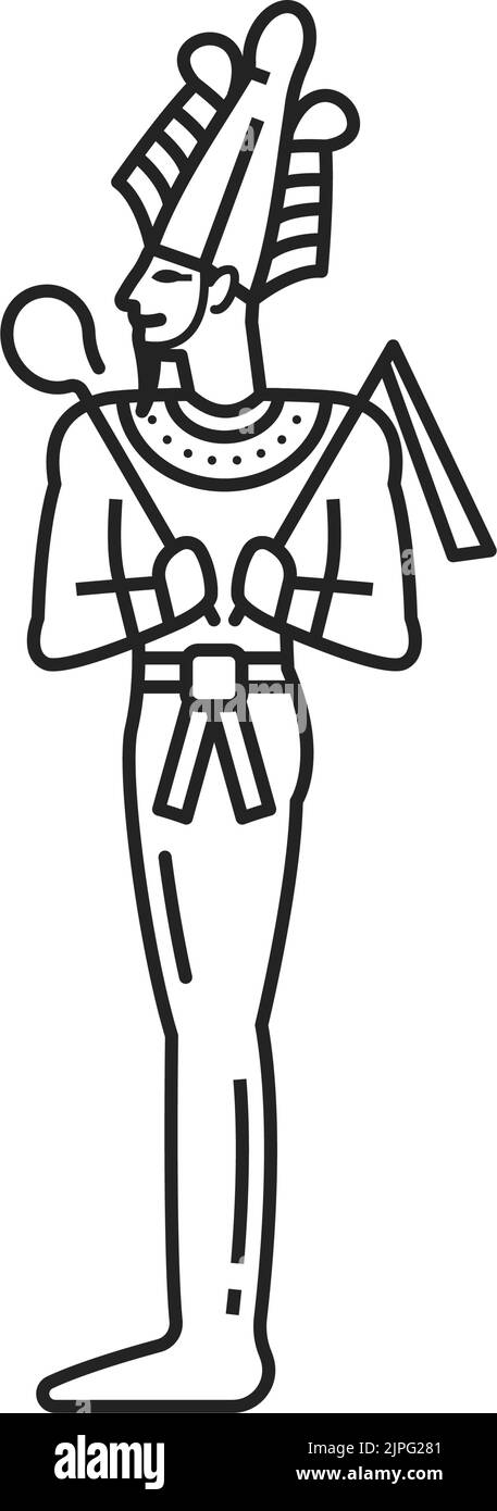 Égypte dieu Osiris, religion et mythologie égyptiennes anciennes, icône de la ligne vectorielle. Égypte ancien dieu de mort après-vie Osiris, religion sacrée, culture et panthéon signe dans le contour Illustration de Vecteur