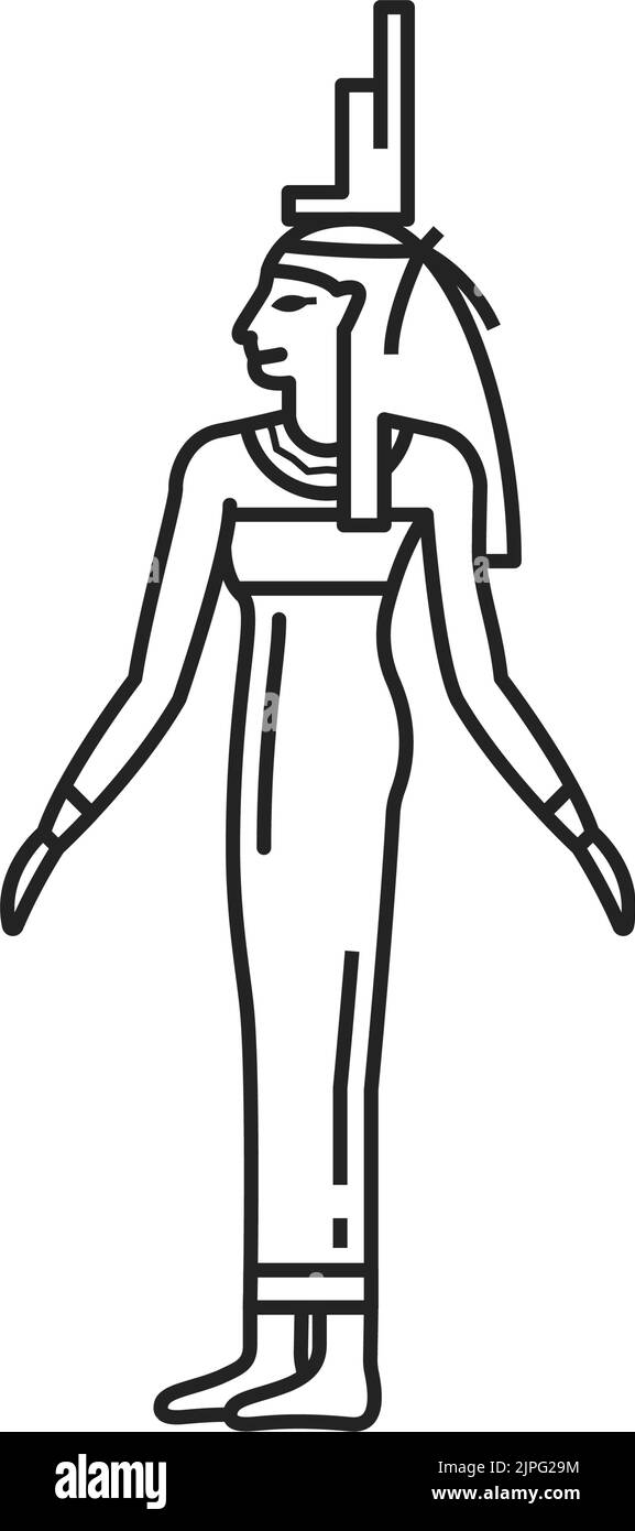 Égypte dieu Isis, déesse de l'ancienne religion égyptienne, icône de la ligne vectorielle. Égypte mythologie et culture, symbole de la religion sacrée et les dieux panthéon signe dans les grandes lignes Illustration de Vecteur