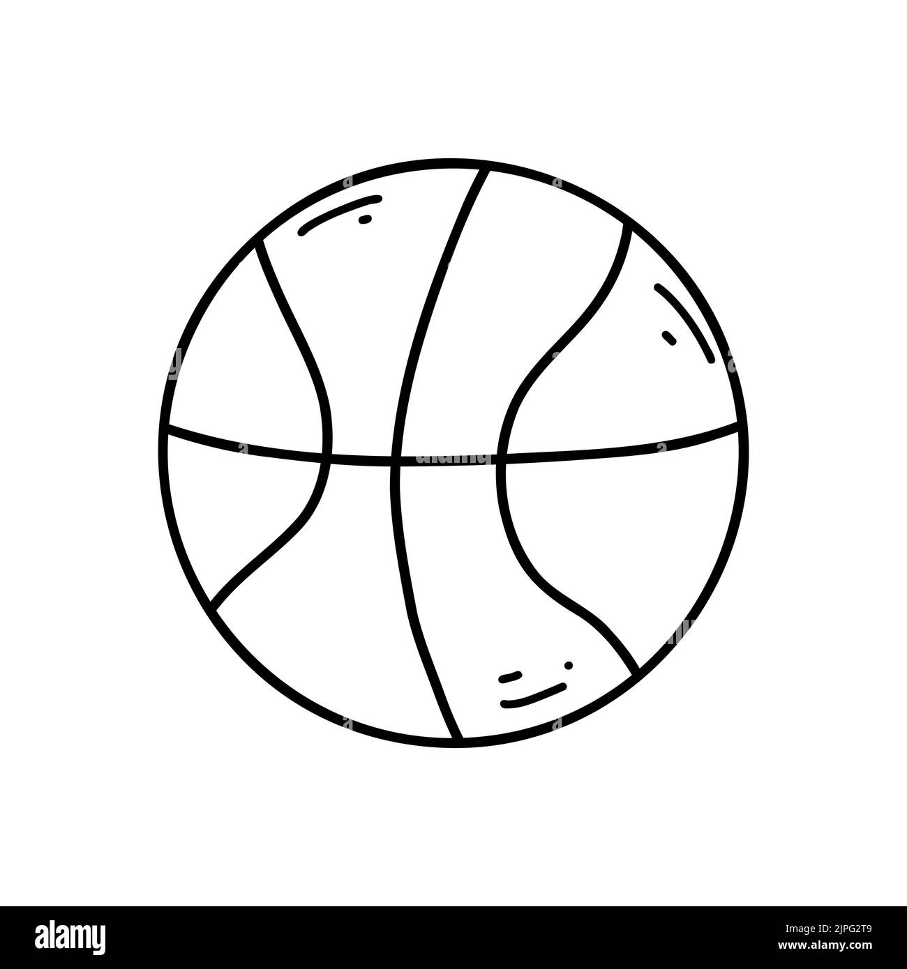 Icône de balle de basket-ball en forme de doodle dessinée à la main pour l'impression, la page de coloriage, le design pour enfants, le logo. Illustration vectorielle de l'équipement de sport à contour noir Illustration de Vecteur