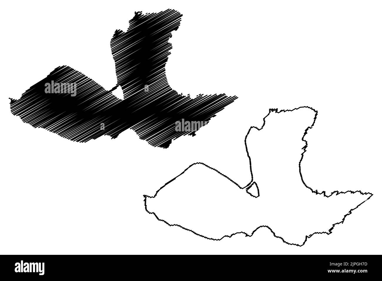 Illustration vectorielle de la carte de l'île de Burray (Royaume-Uni de Grande-Bretagne et d'Irlande du Nord, Écosse, Orkney), croquis de griffonnage carte de l'île de Burray Illustration de Vecteur