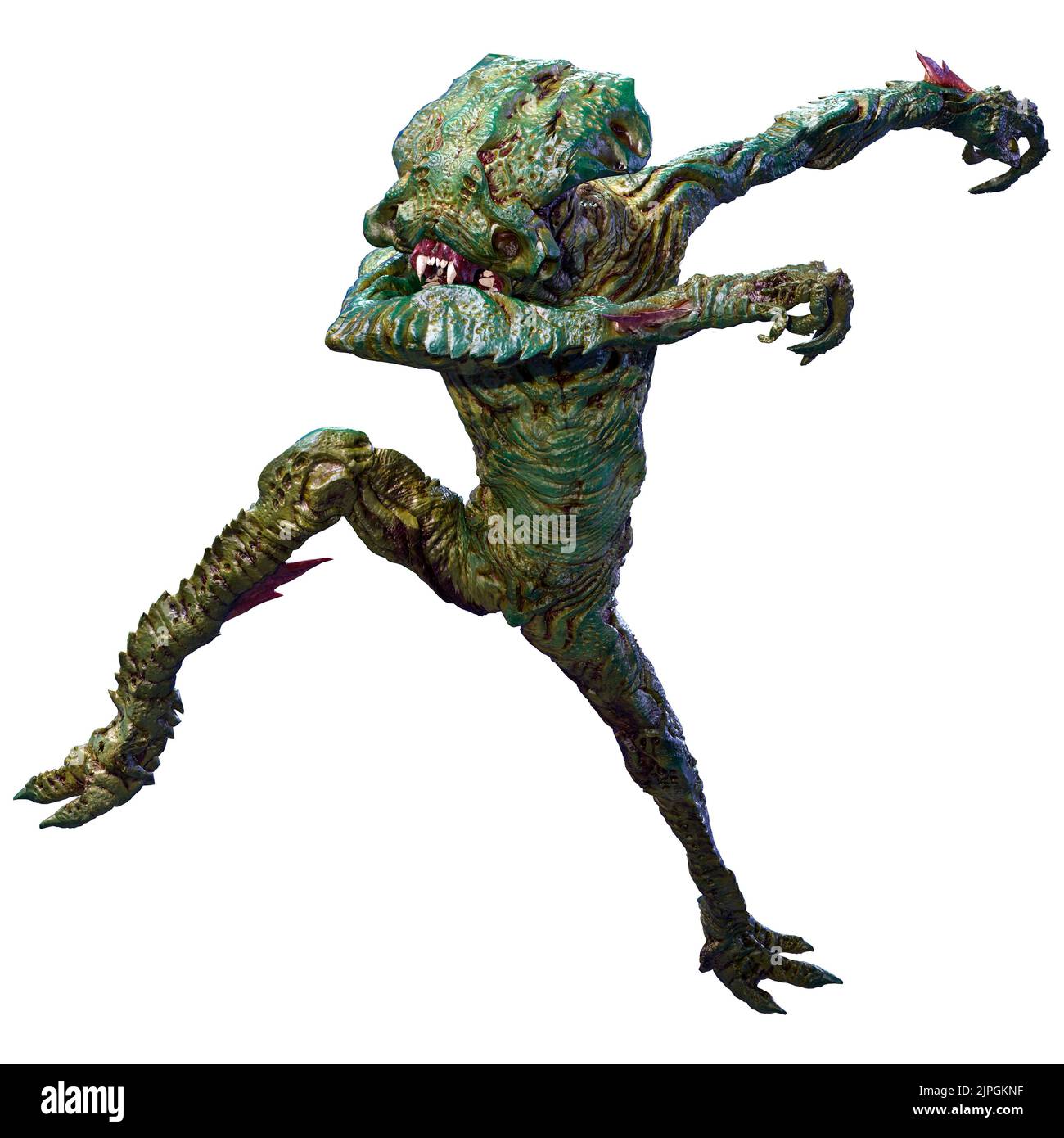 Le rendu 3D d'un alien vert isolé sur fond blanc Banque D'Images