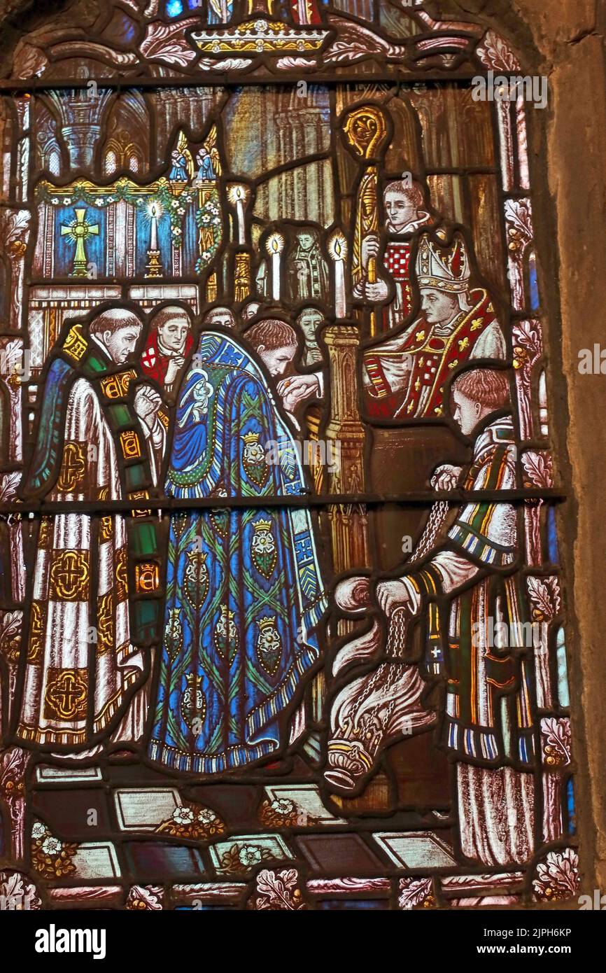 Embrasser un anneau d'évêques en vitrail, intérieur de la cathédrale de Hereford - 5 College Cloisters, Cathedral Close, HR1 2NG Banque D'Images