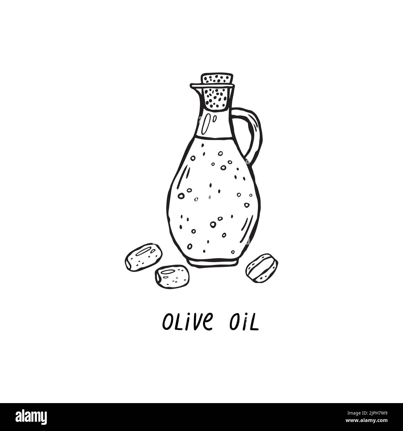 Illustration vectorielle dessinée à la main d'un produit pour la cuisine italienne. Huile d'olive Illustration de Vecteur