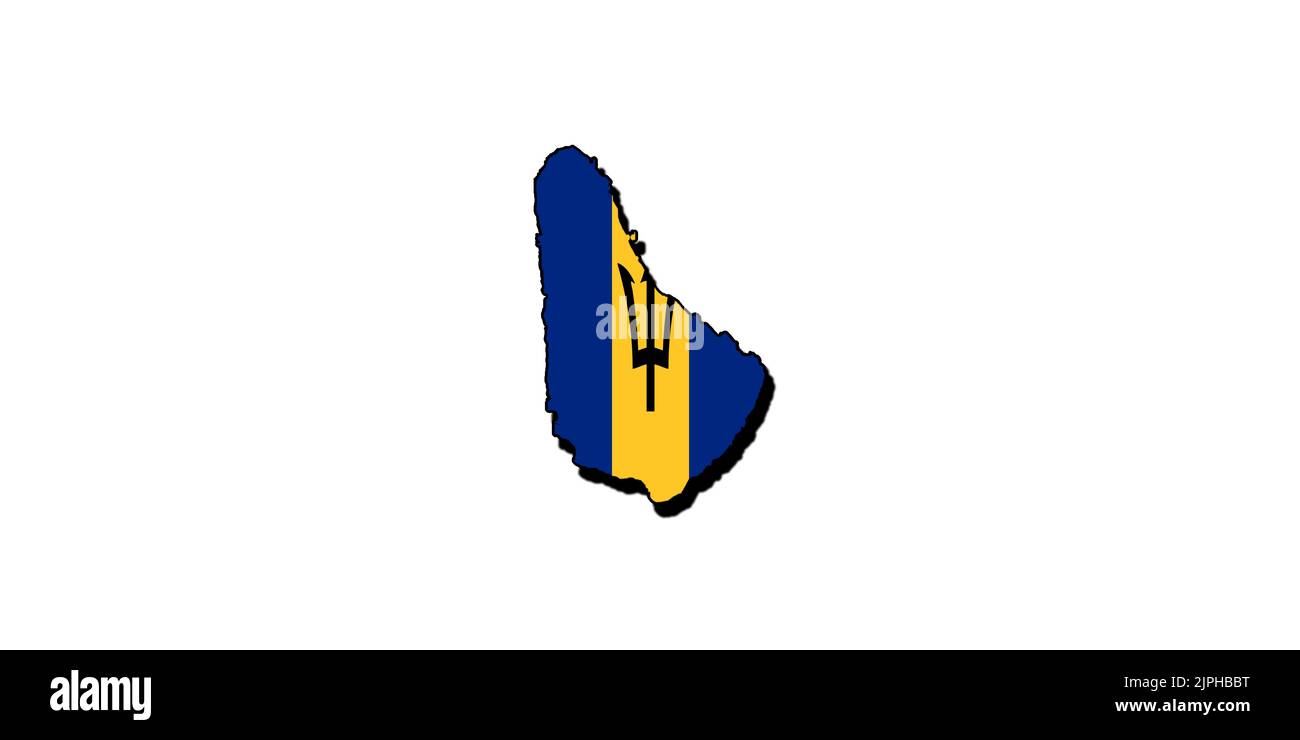 Silhouette de la carte de la Barbade avec son drapeau Banque D'Images