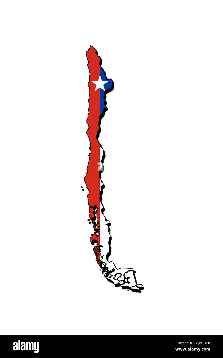 Silhouette de la carte du Chili avec son drapeau Banque D'Images