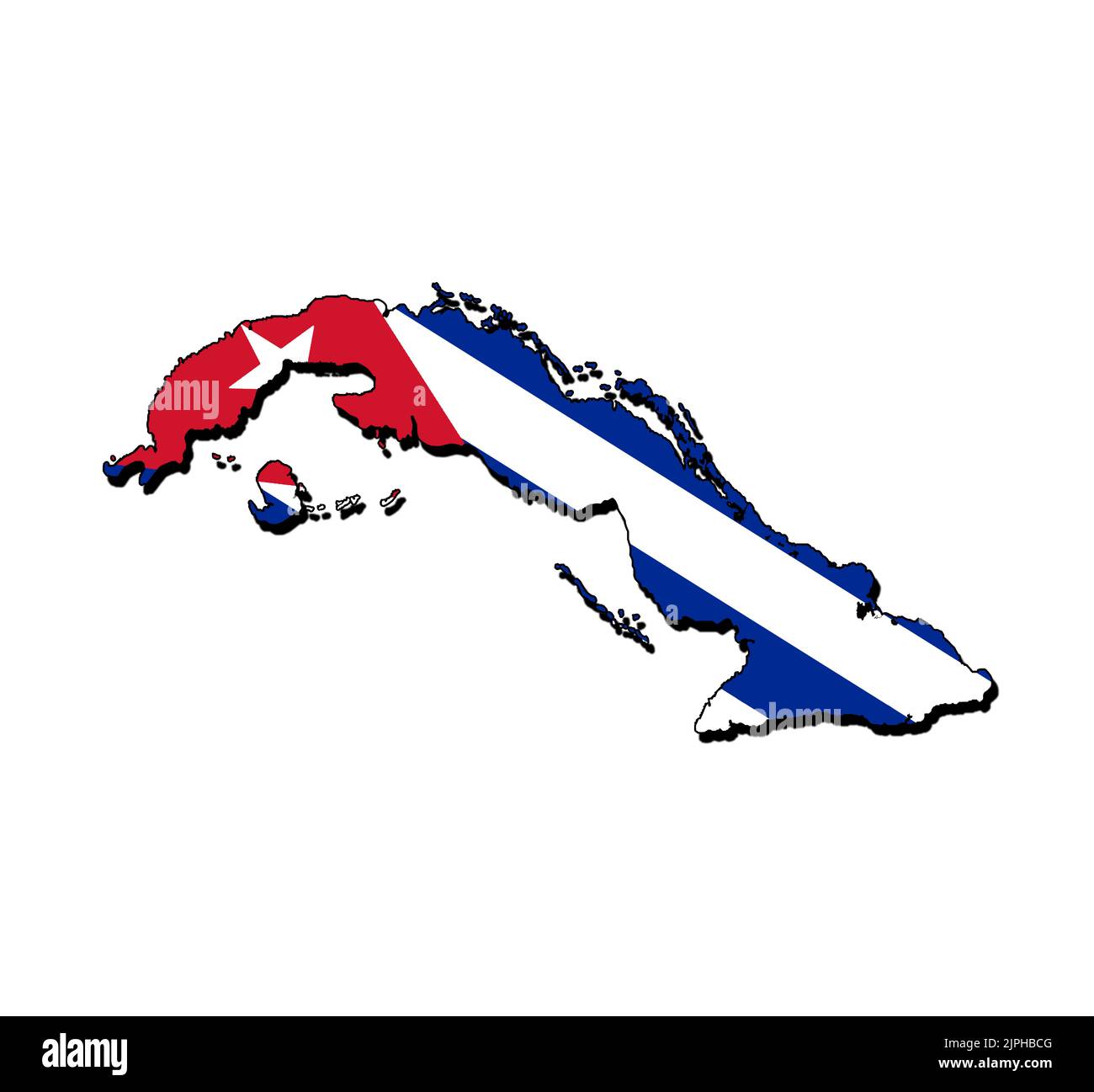 Silhouette de la carte de Cuba avec son drapeau Banque D'Images