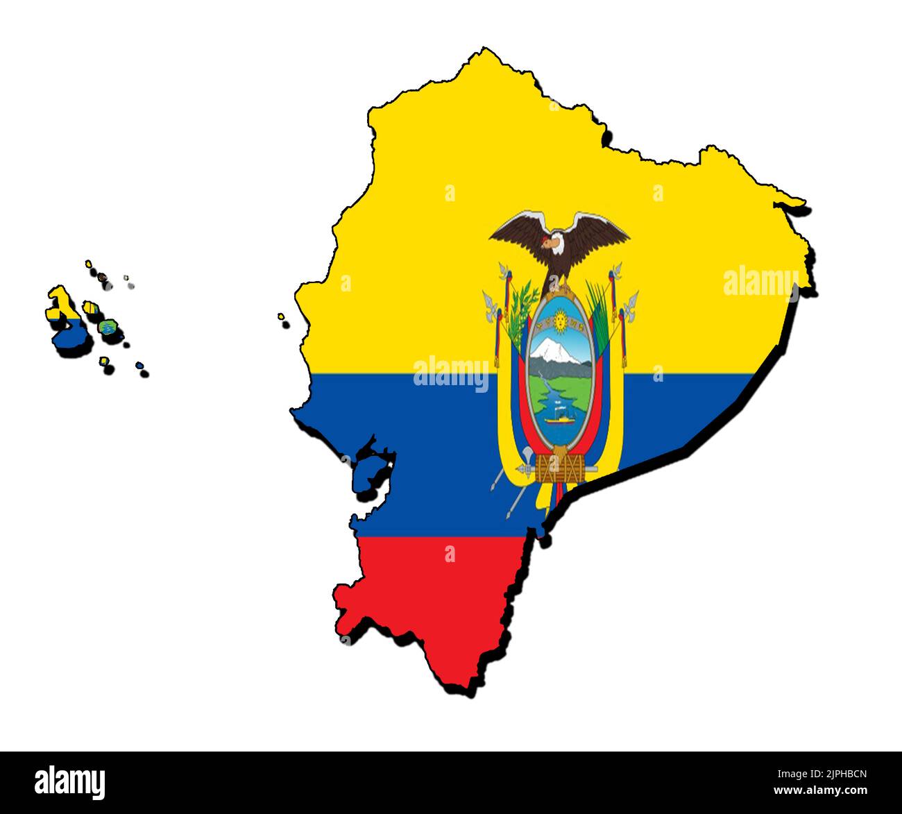 Silhouette de la carte de l'Équateur avec son drapeau Banque D'Images