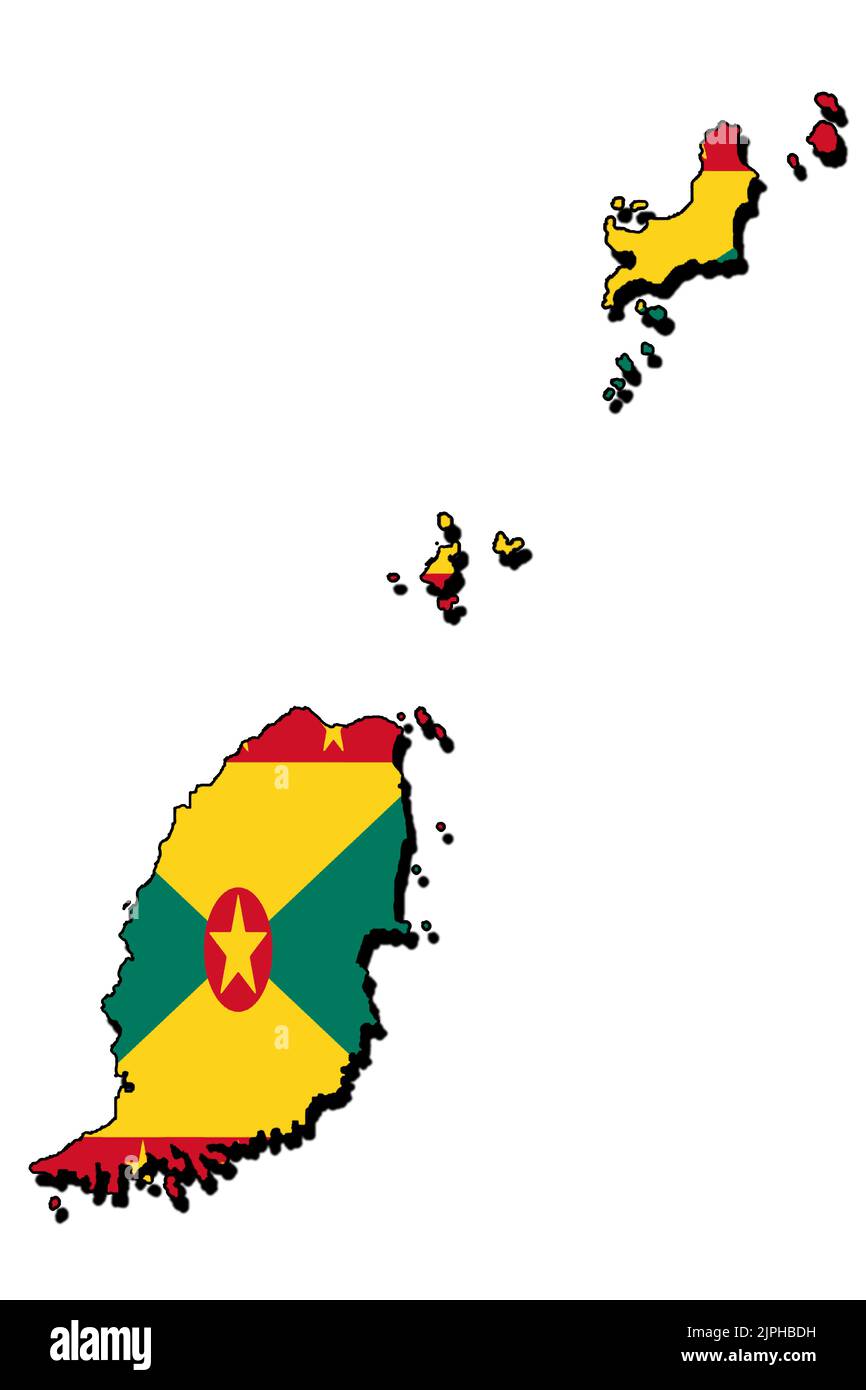 Silhouette de la carte de Grenade avec son drapeau Banque D'Images