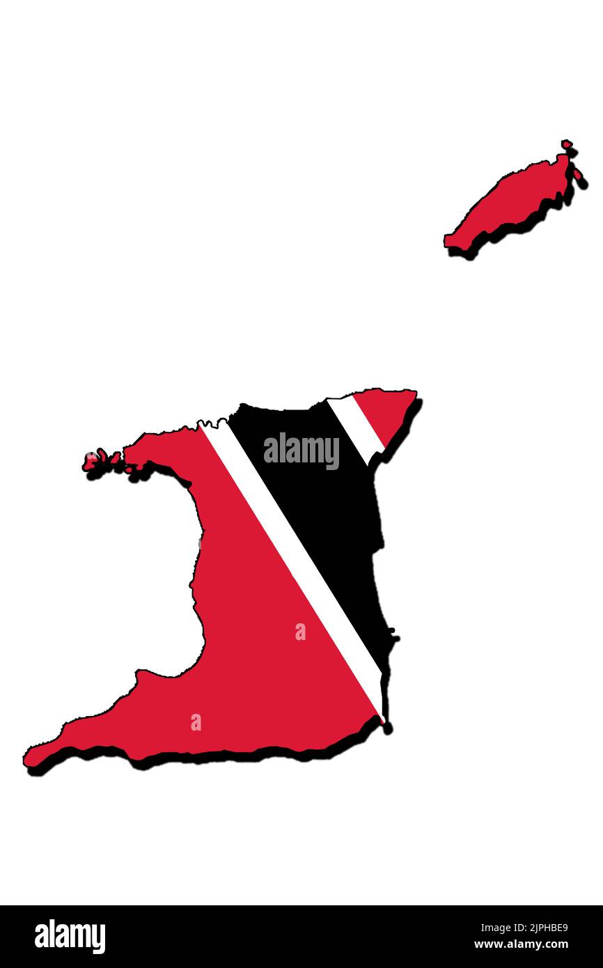 Silhouette de la carte de Trinité-et-Tobago avec son drapeau Banque D'Images
