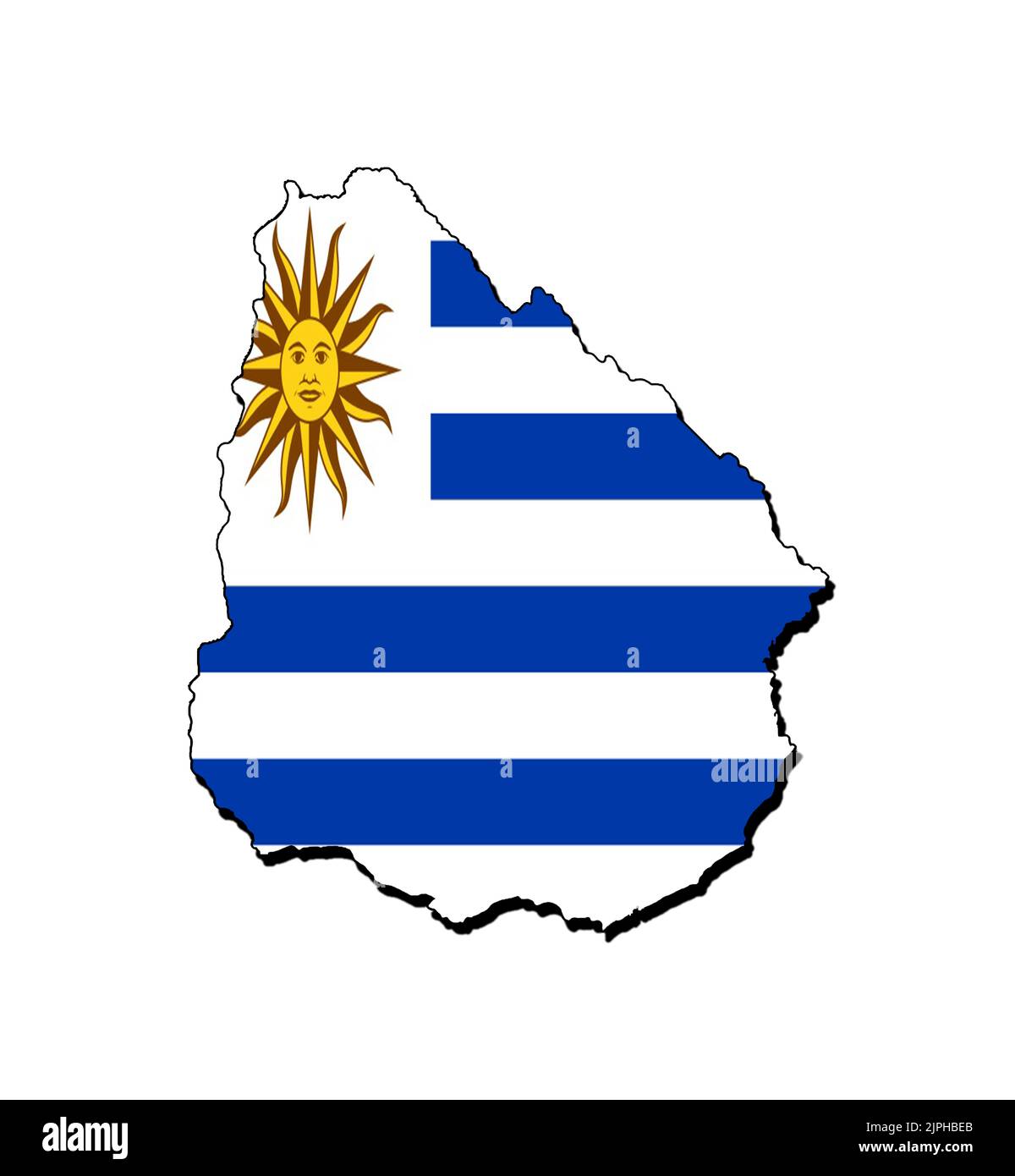 Silhouette de la carte de l'Uruguay avec son drapeau Banque D'Images