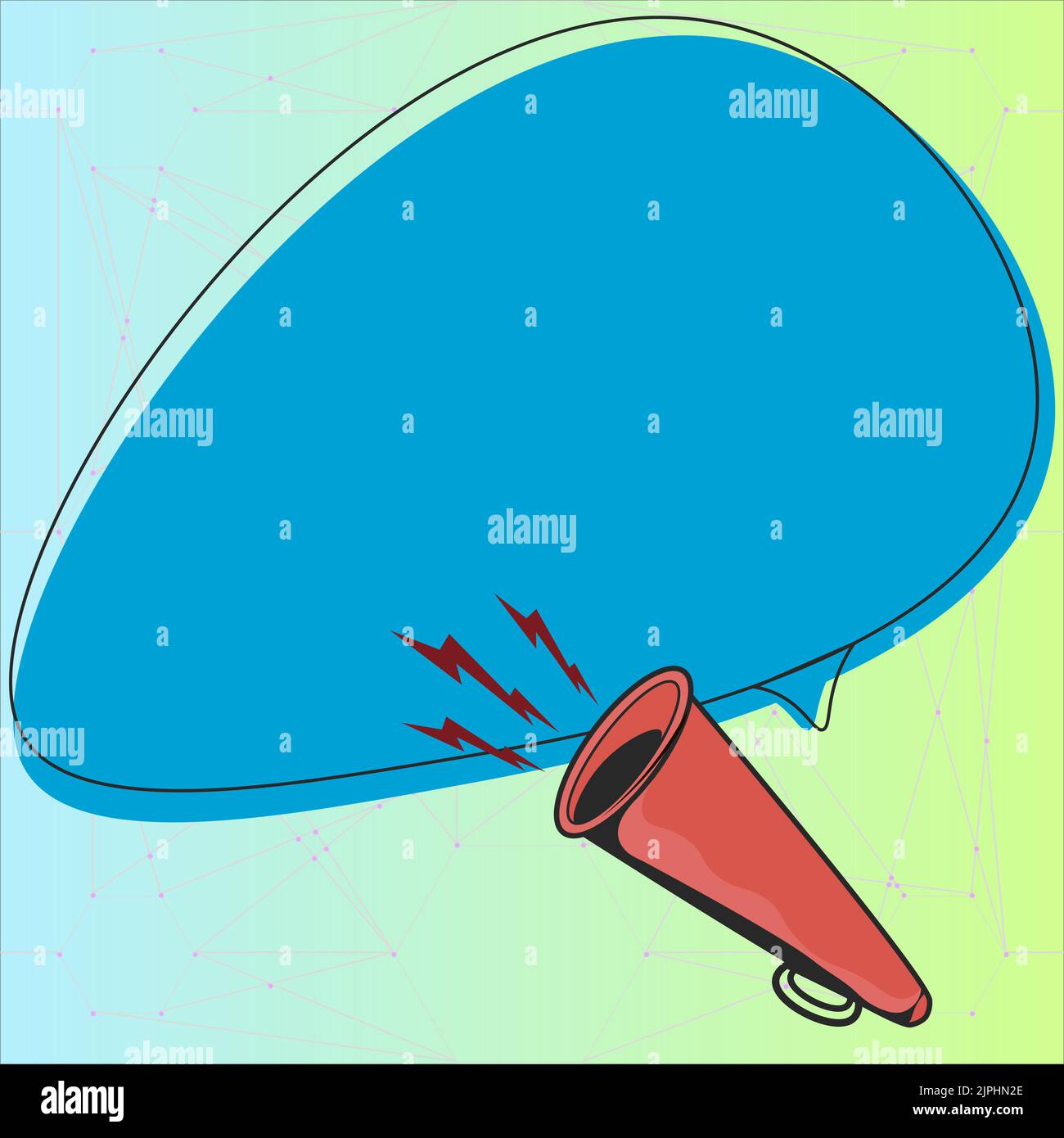 Illustration de la nouvelle annonce de Megaphone. Utilisation D'Un Bullhorn donnant de puissantes grandes annonces avec Speach Bubble Illustration de Vecteur