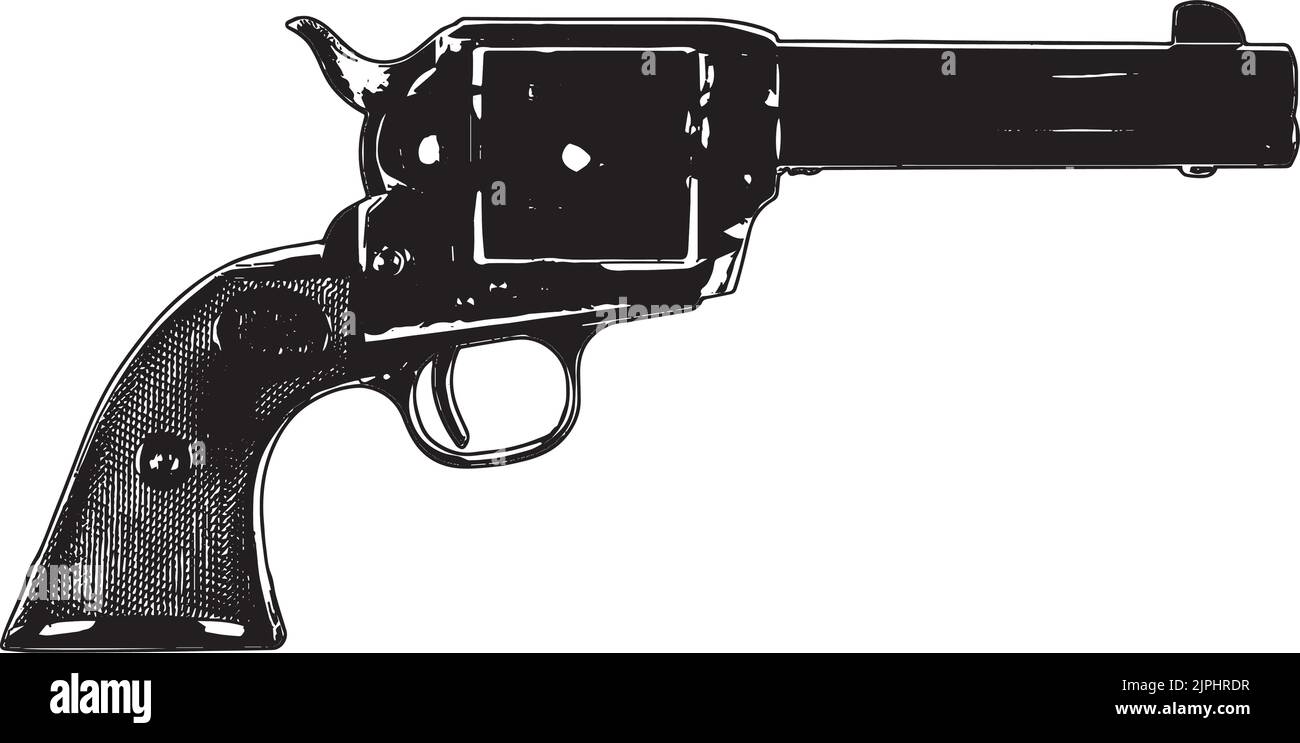 Wild West Gun Revolver ancien classique logo noir et blanc Illustration de Vecteur