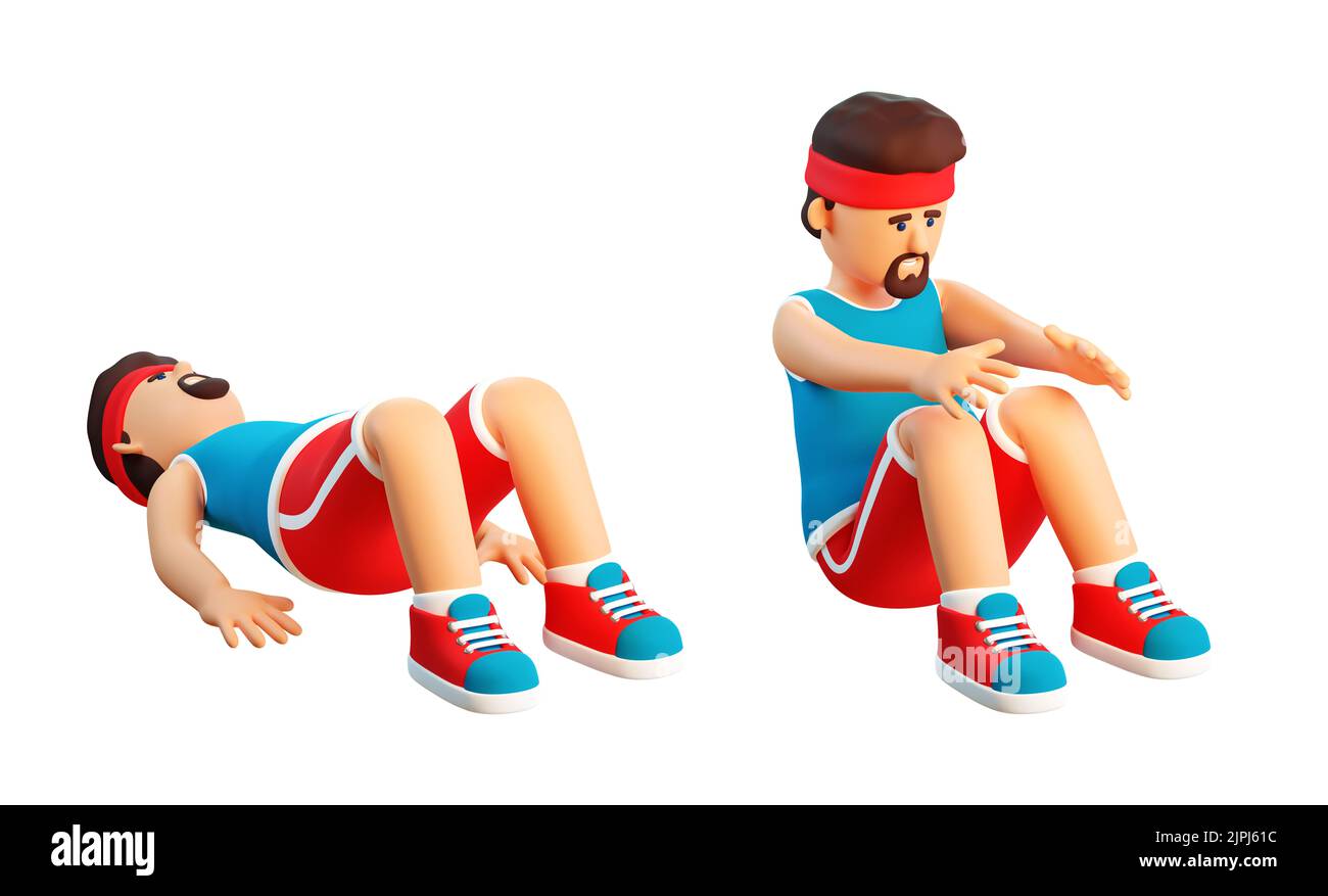 3d l'homme fait l'exercice abs crunch Banque D'Images