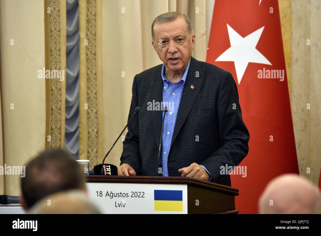 LVIV (UKRAINE) - le 18 AOÛT 2022 - le Président de la République du Turkiye Recep Tayyip Erdogan assiste à une conférence de presse conjointe avec le Président de l'Ukraine Banque D'Images