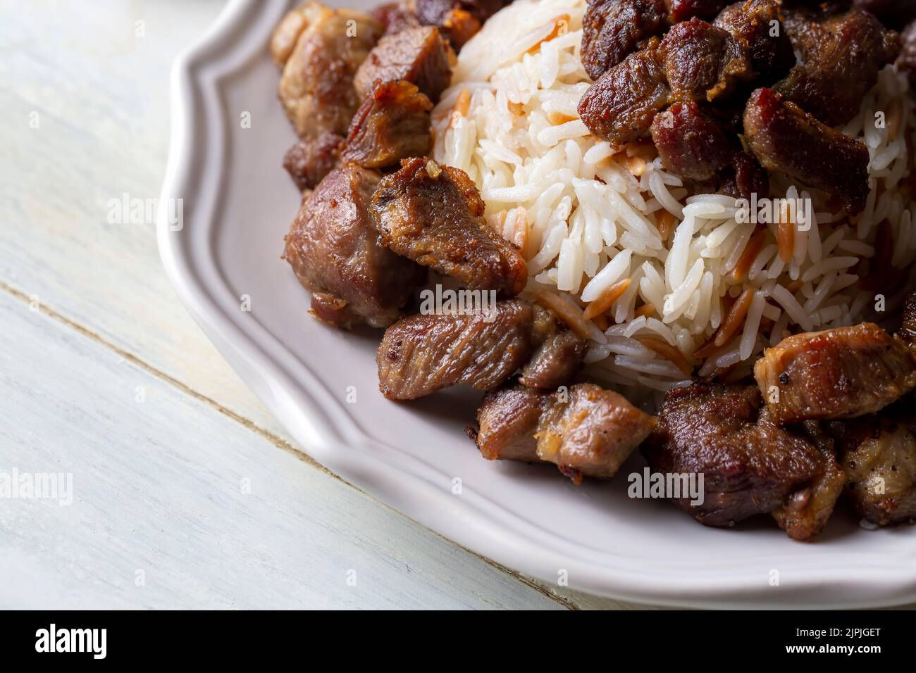 Viande turque et Kavurma avec riz - pilav (nom turc; kUrban kavurma, pilav utu kavurma) Banque D'Images