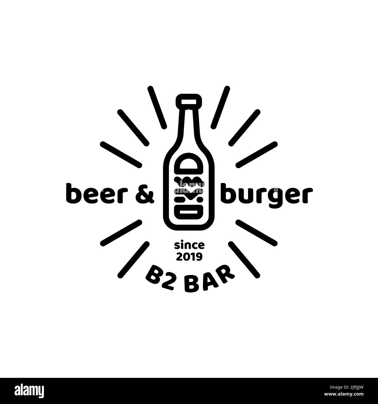 Logo créatif avec texte « Beer and Burger » sur fond blanc Illustration de Vecteur