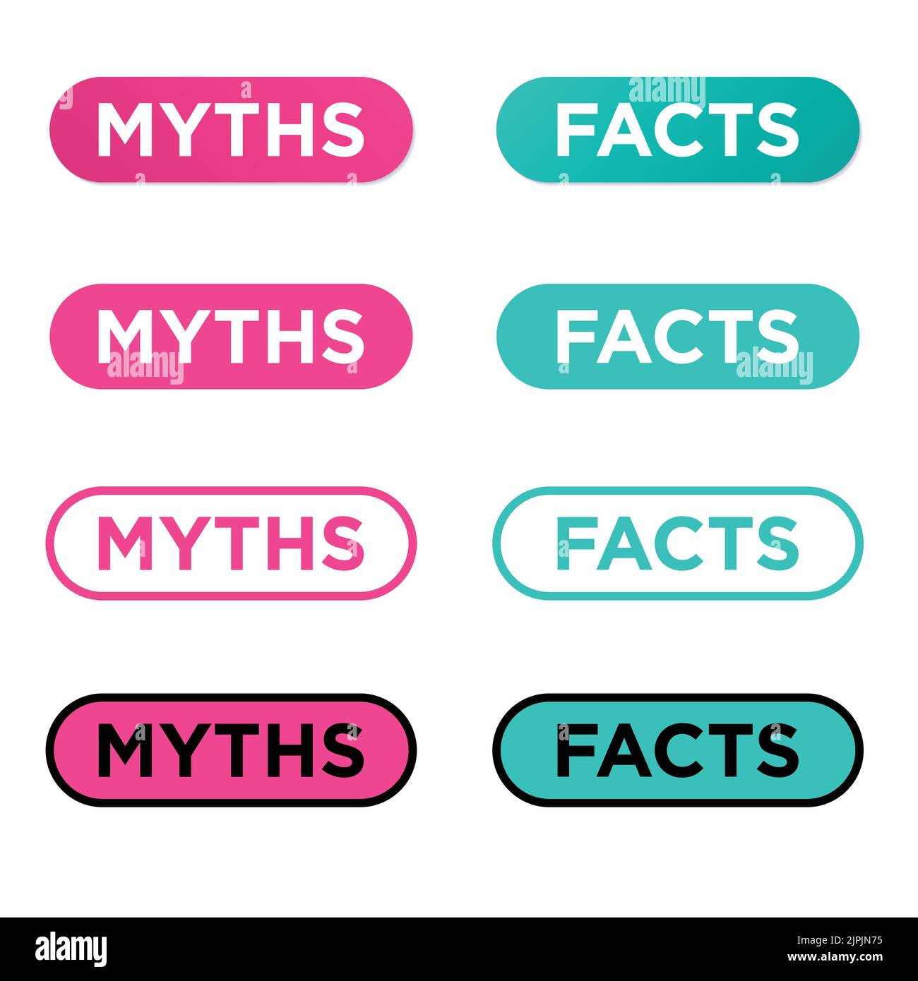 Mythes vs faits icônes ensemble. Illustration de Vecteur