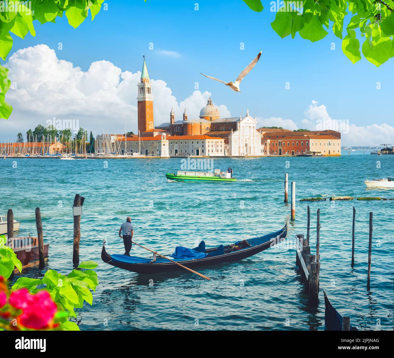 gondole, san giorgio maggiore, lagune vénitienne, gondoles, san giorgio di maggiore, lagons vénitiens Banque D'Images