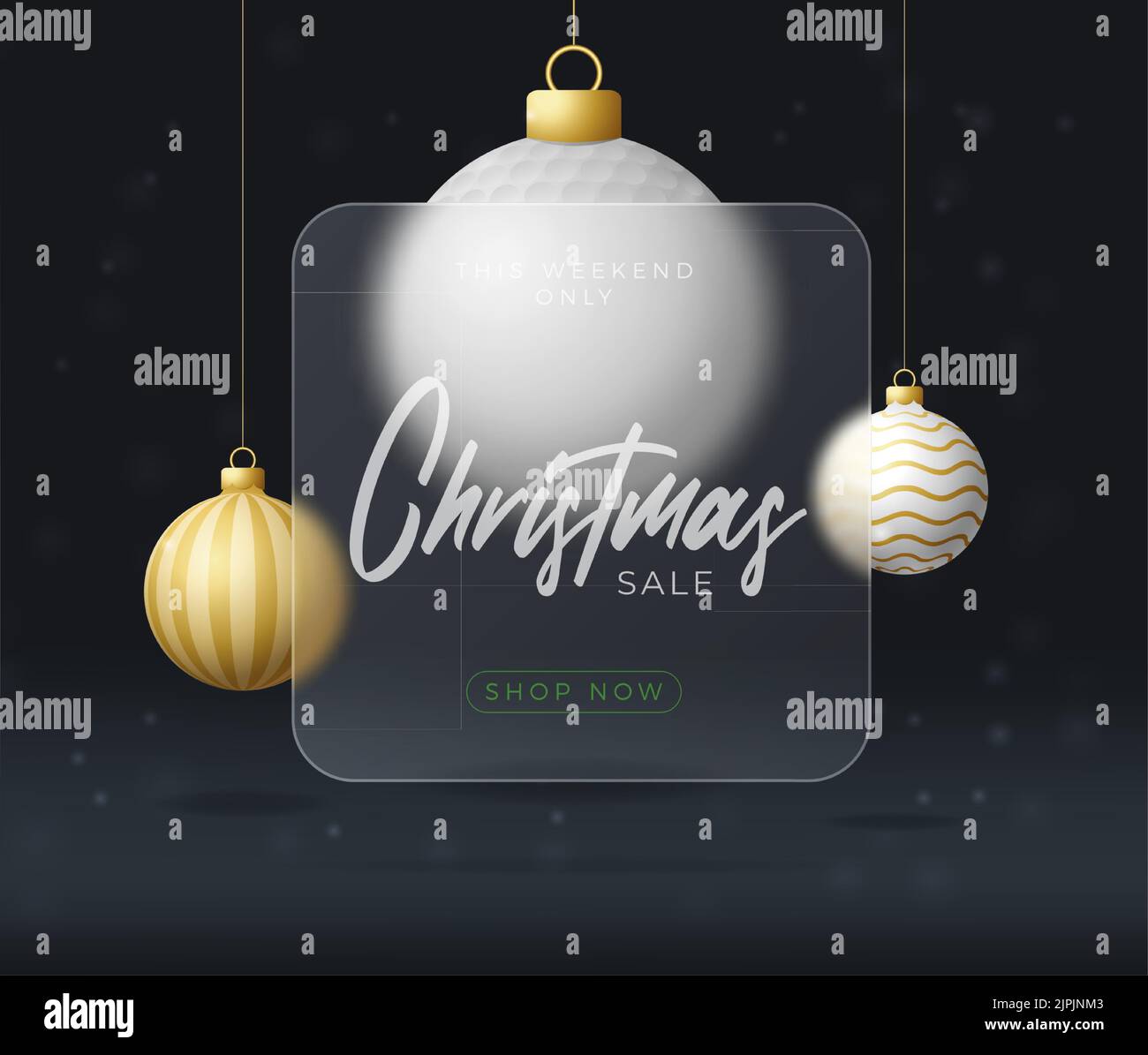 Bannière ou carte de vœux de Noël pour le golf. Joyeux Noël et bonne bannière sport de la nouvelle année avec effet de flou de glassmorphisme ou de morphisme de verre. Réaliste Illustration de Vecteur