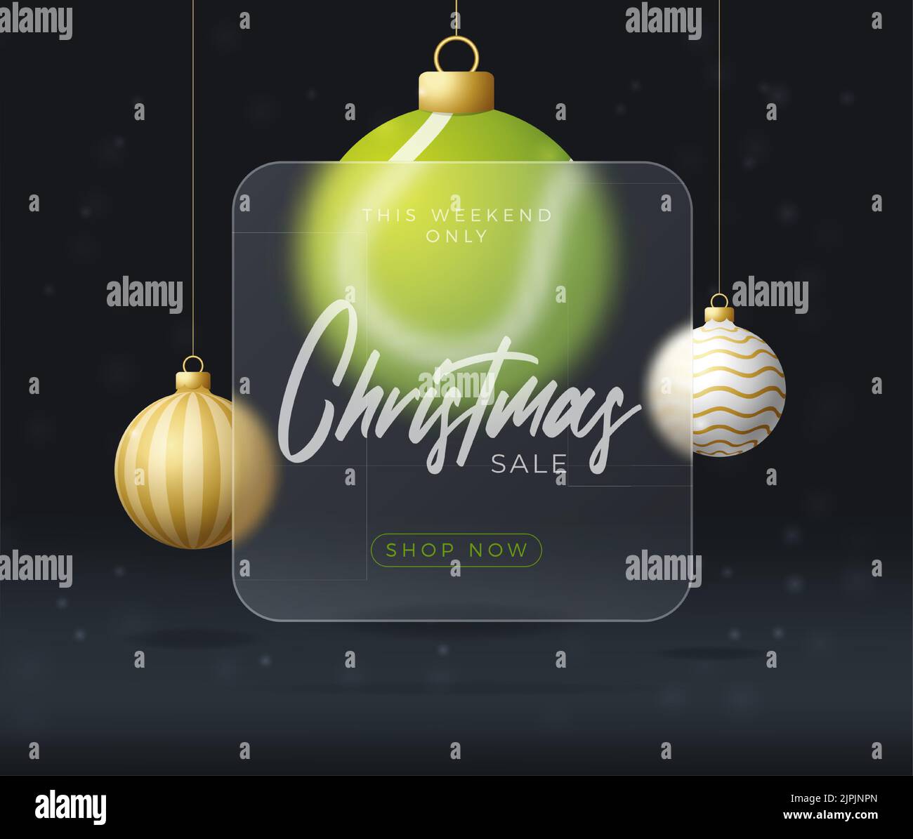 Bannière ou carte de vœux pour Noël tennis. Joyeux Noël et bonne bannière sport de la nouvelle année avec effet de flou de glassmorphisme ou de morphisme de verre. Reali Illustration de Vecteur