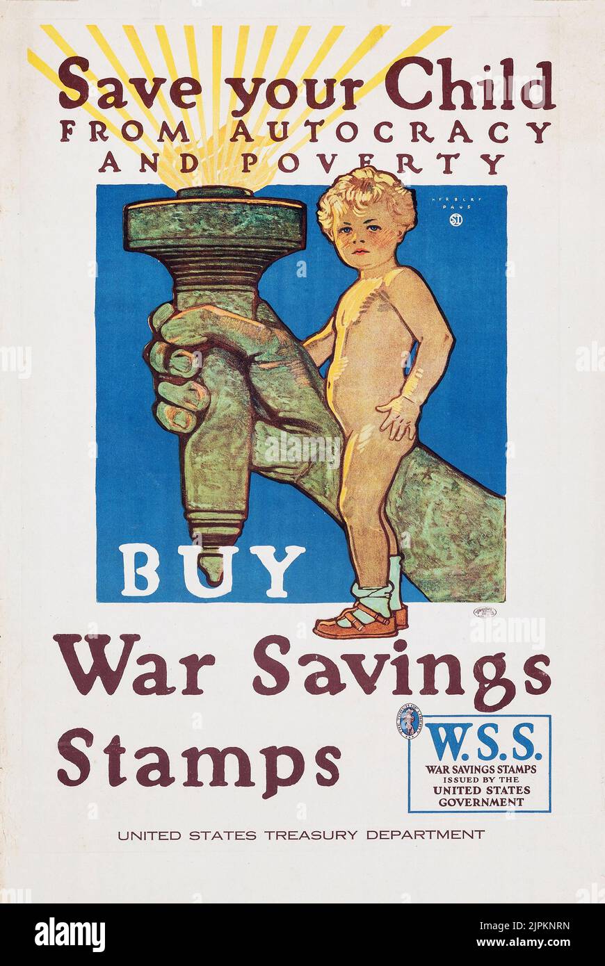 Sauvez votre enfant - Achetez des timbres d'épargne de guerre - propagande de la première Guerre mondiale (États-Unis Département de la trésorerie, 1918) Banque D'Images