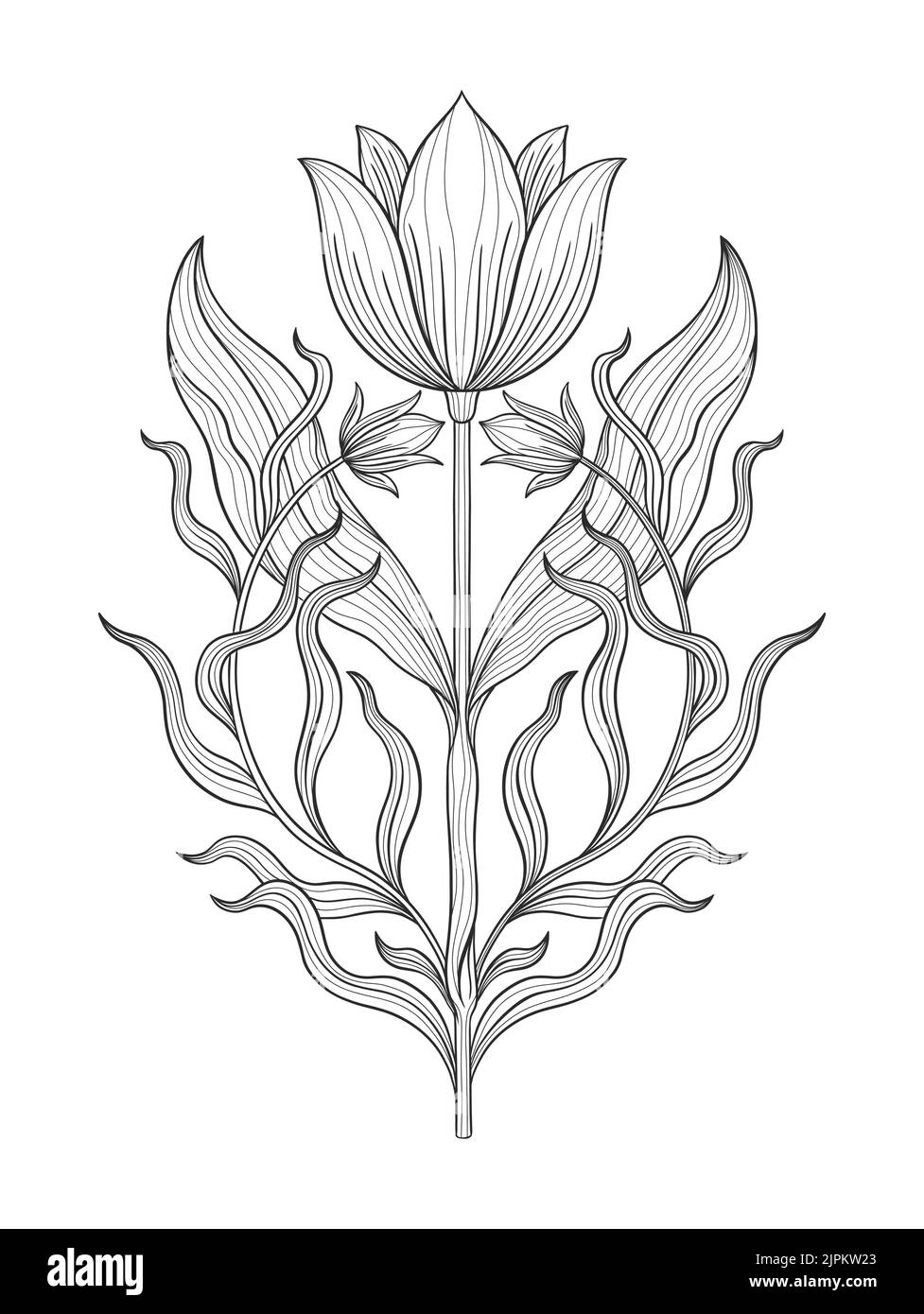 Élément floral de base de style Art nouveau. 1920-1930 ans de design vintage. Motif symbole. Isolé sur blanc. Illustration de Vecteur