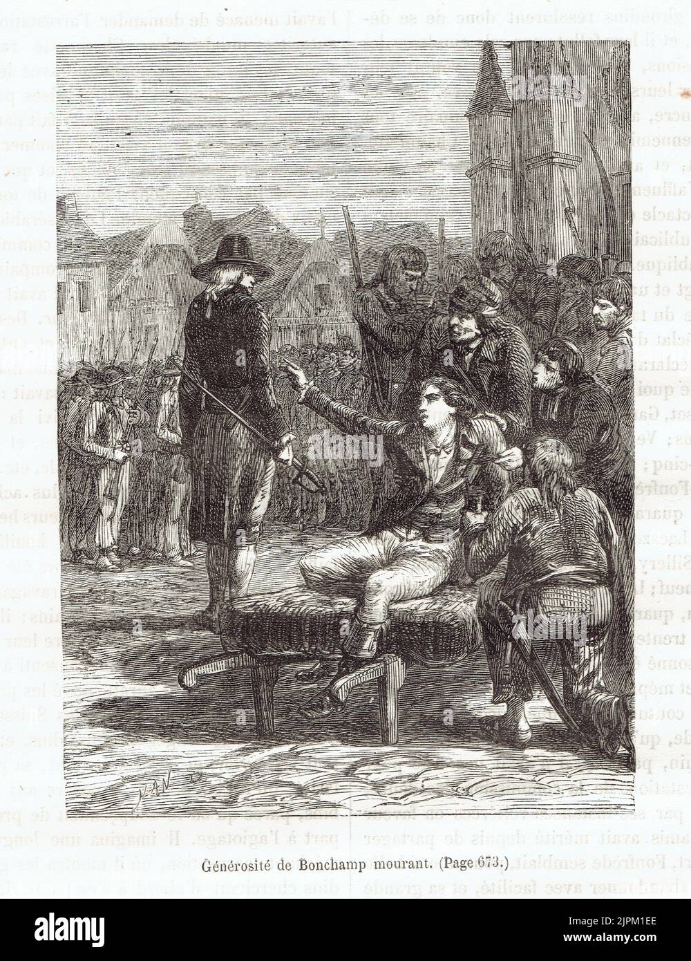 mort du général Bonchamp, 17 octobre 1793, réfutant le massacre de soldats publics par les royalistes Banque D'Images