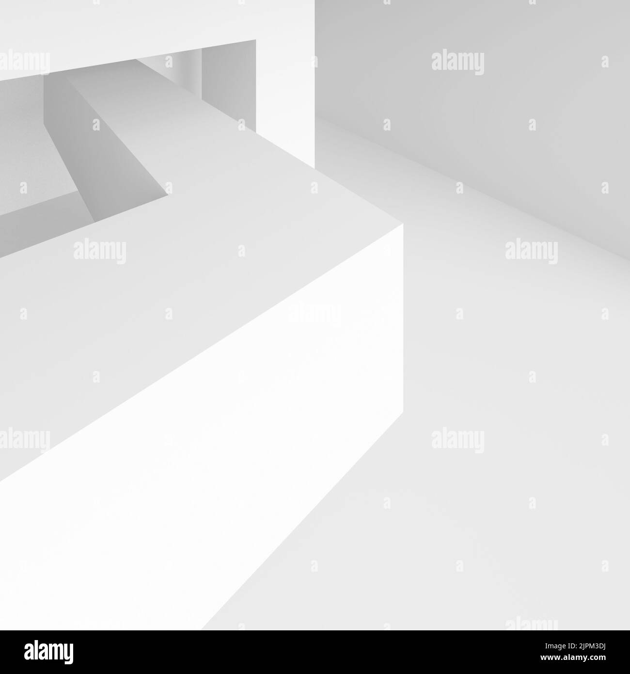 3D Illustration du fond blanc de l'architecture moderne. Blocs de construction abstraits. Conception de formes géométriques minimales Banque D'Images