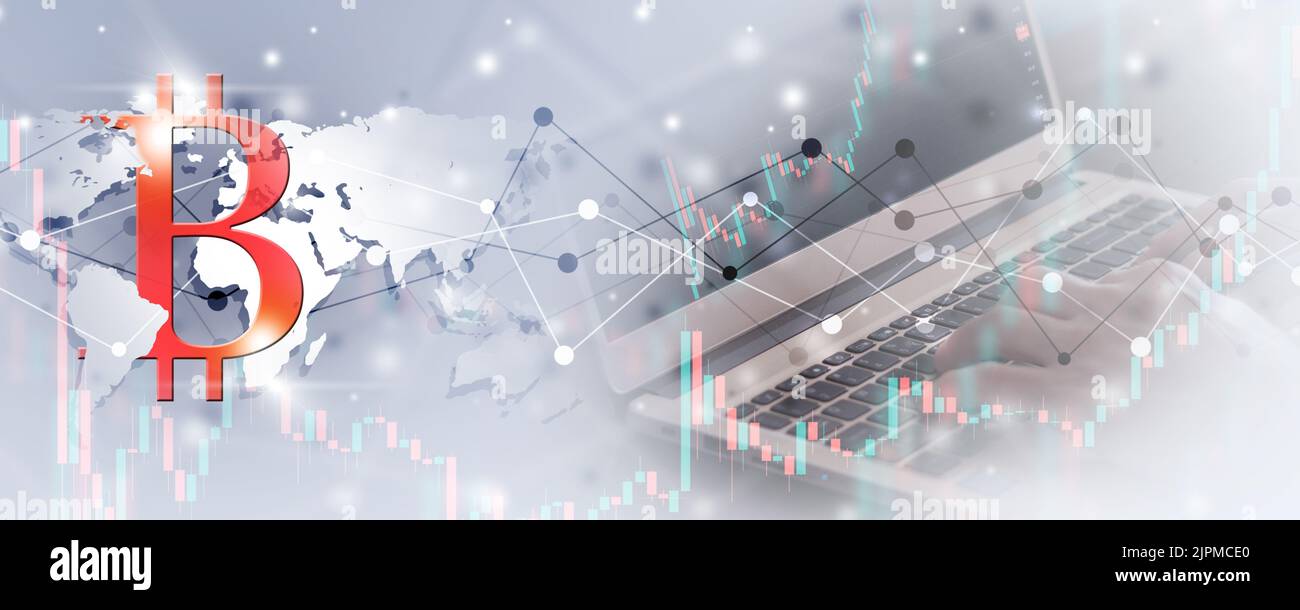 crypto currency smart contract bitcoin blockchain illustration. bannière média mixte Banque D'Images