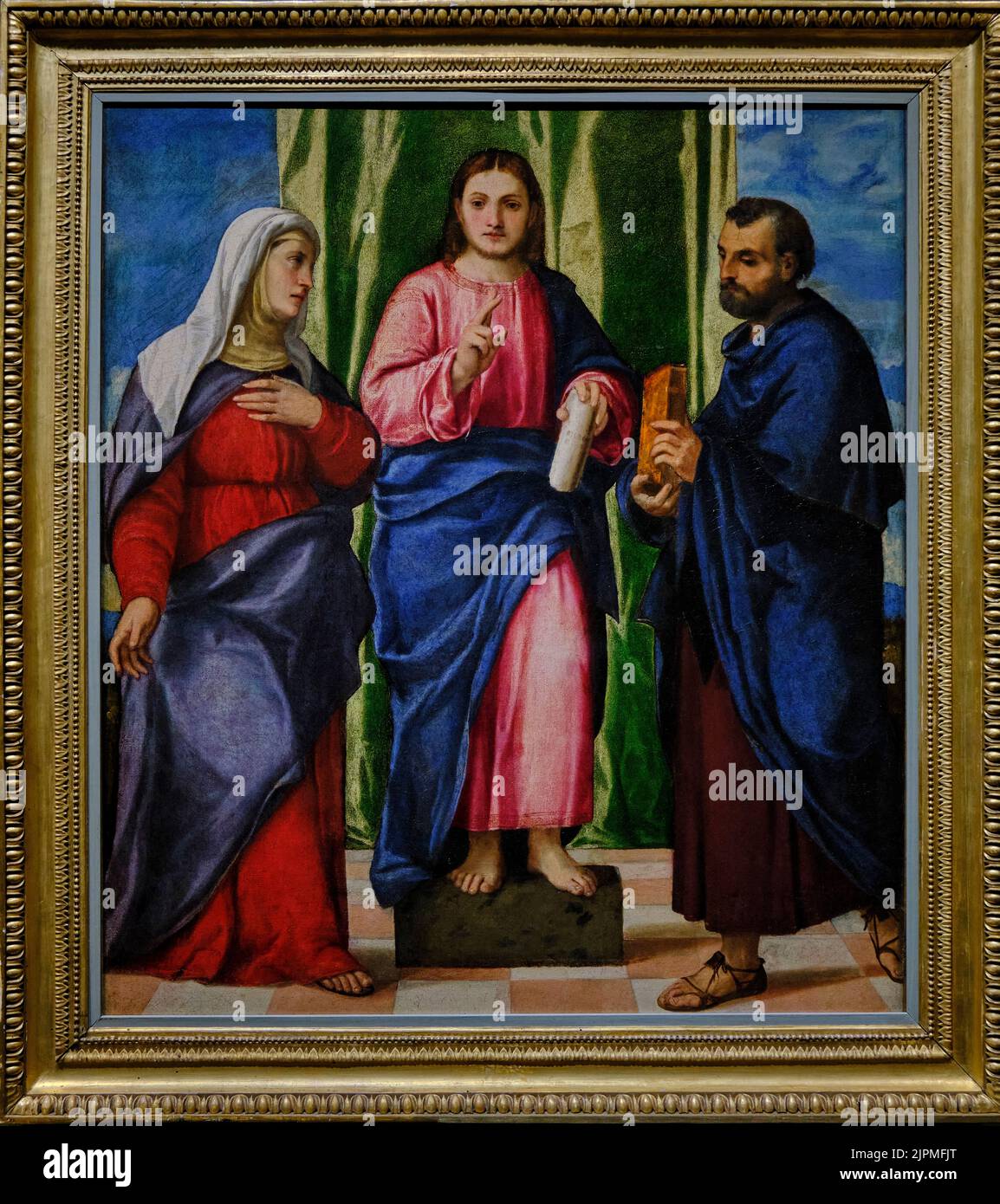 France, Loiret, Orléans, Musée d'Art des Beaux, Christ bénédiction entre la Vierge et Saint Marc, Bonifacio Veronese Banque D'Images
