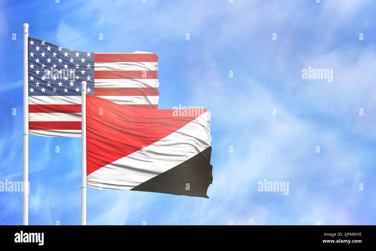 Pavillon américain et drapeau de Sealand, Principauté de. Banque D'Images