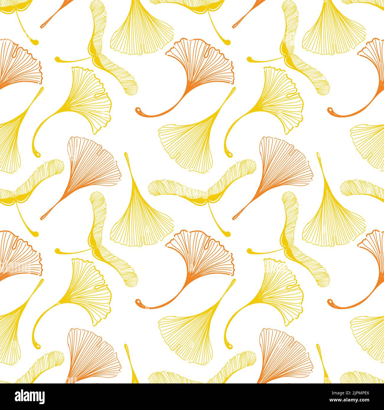 Un motif sans couture de feuilles de ginkgo et d'érable dans un style esquissé. Feuilles orange sur fond b. Feuilles en forme de pied de canard. Automne. Mystica Illustration de Vecteur