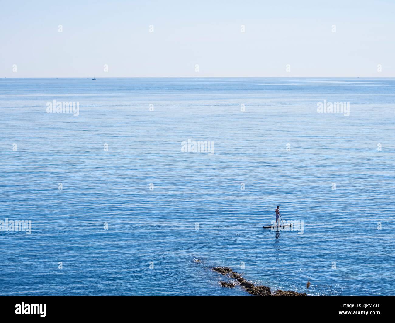 Paddle Boarder of the Coastline, Falmouth, Cornwall, Angleterre, Royaume-Uni. Banque D'Images