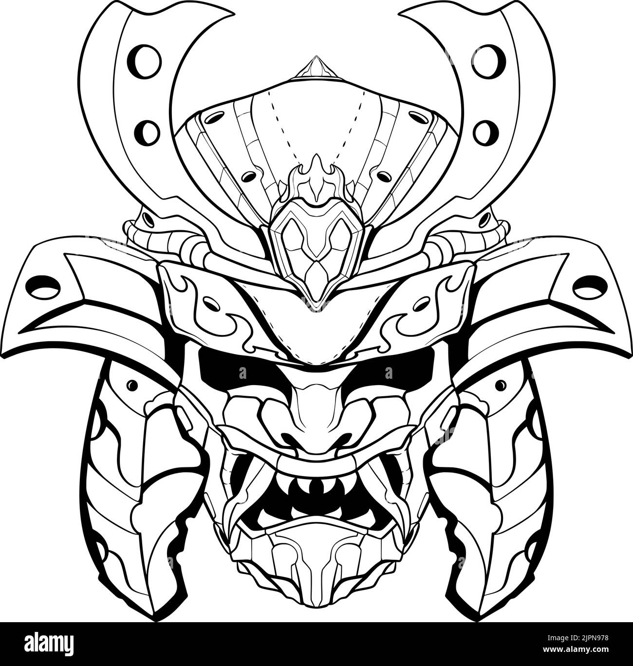 Une tête de samouraï isolée sur fond blanc pour les tatouages et les motifs de t-shirt Illustration de Vecteur