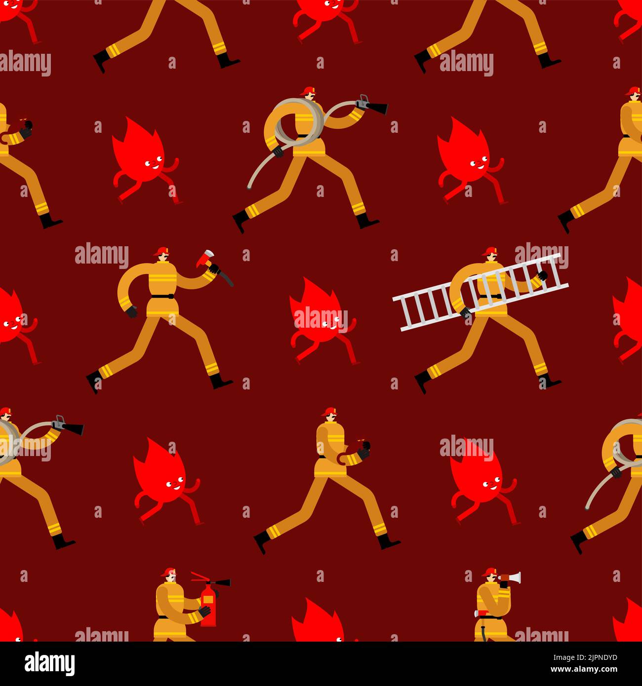 Motif de pompier sans couture. Fond de pompier. Pompier courir sur la texture du feu Illustration de Vecteur
