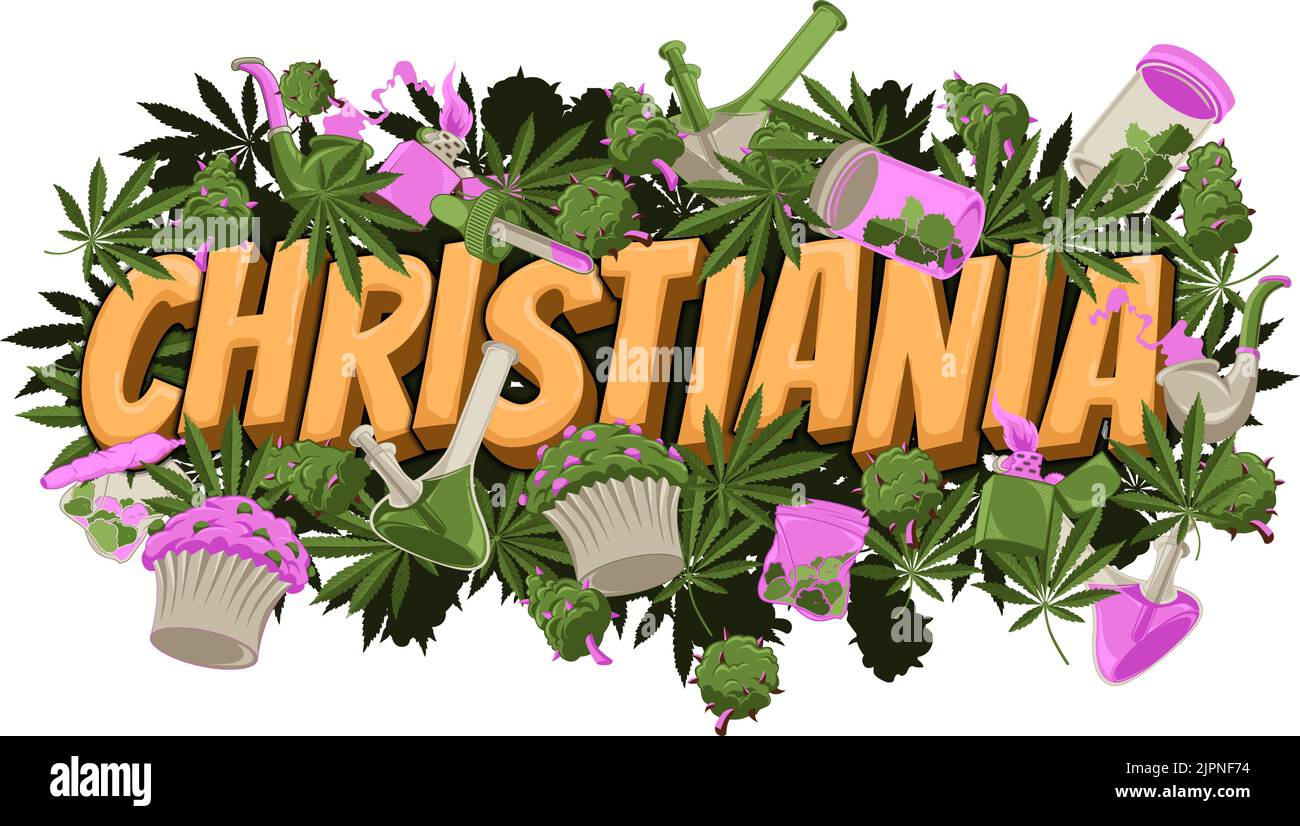 Christiania Legal Dispensary Medicinal Weed marijuana Cannabis Illustration logo Design Illustration de Vecteur