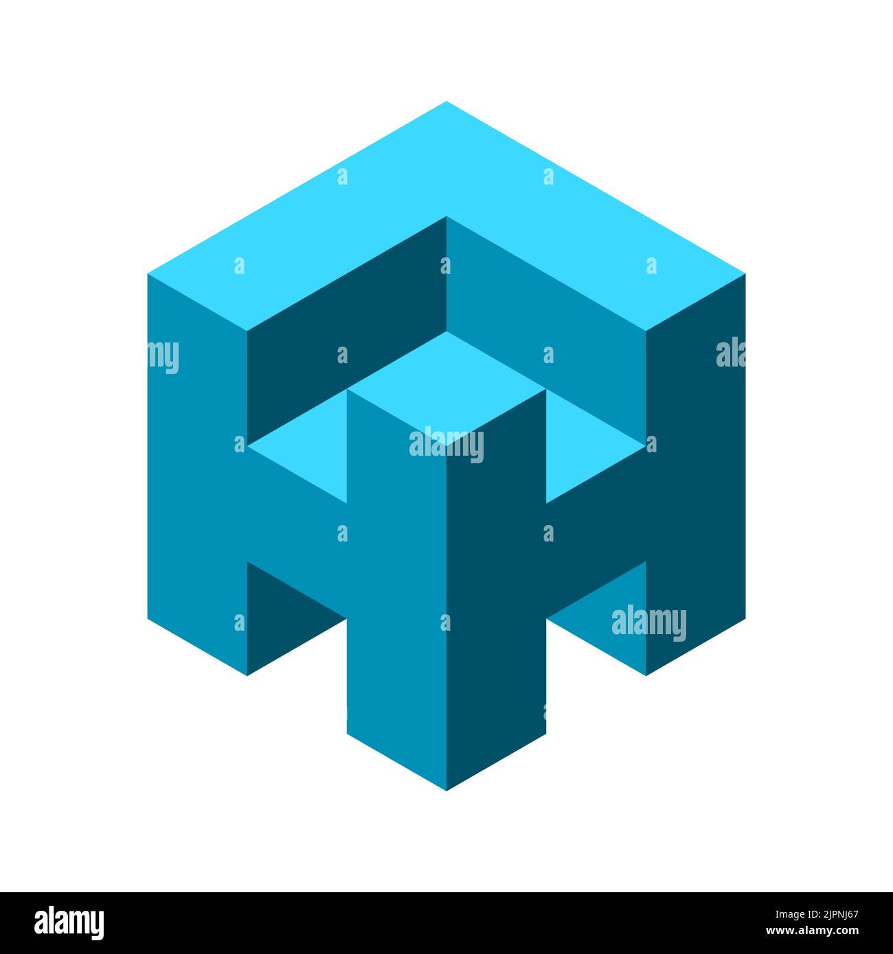 Modèle de logo cube H de lettre bleue. Architecture, construction, concept de bâtiment. Deux lettres H, lettre L. boîte carrée isométrique géométrique. Vecteur Illustration de Vecteur