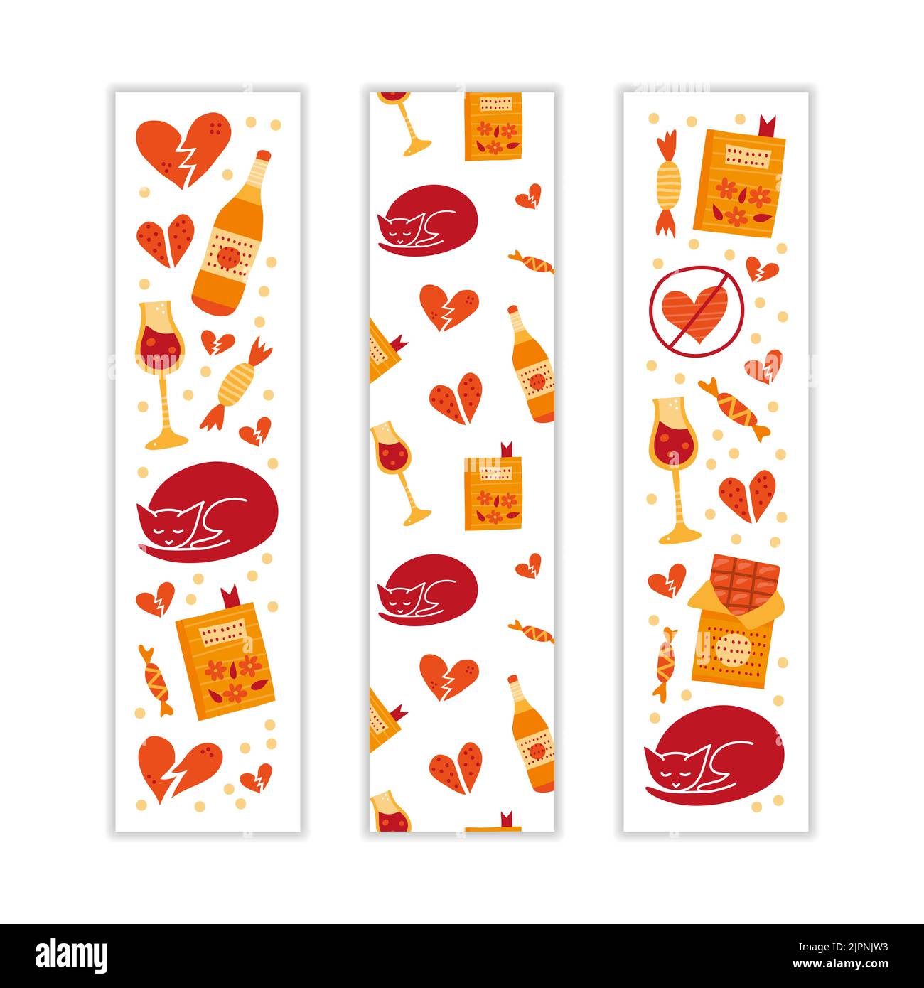 Bannières verticales avec des icônes anti-Saint-Valentin colorées. Illustration de Vecteur