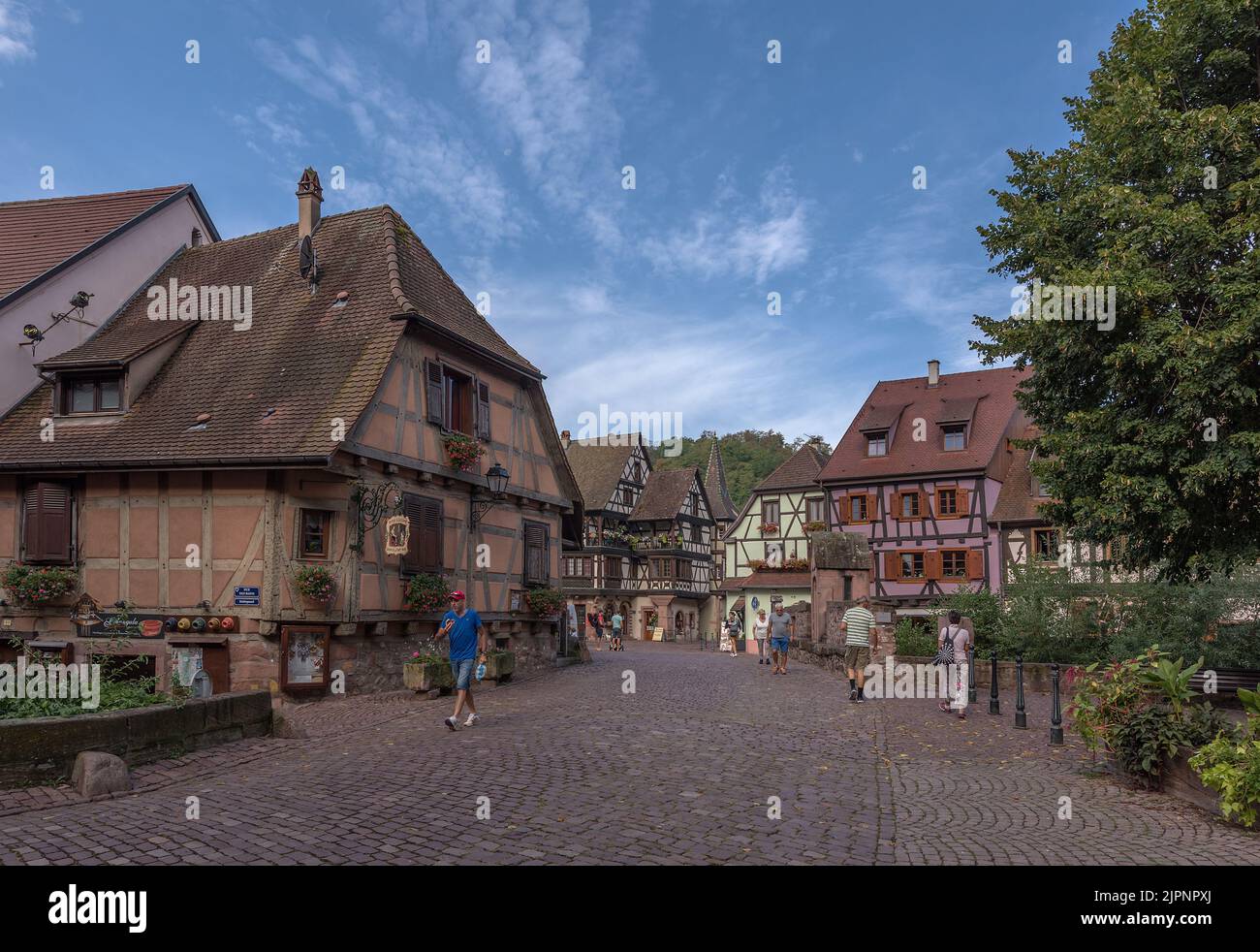 Maisons colorées dans la vieille ville historique de Kaysersberg, Alsace, France Banque D'Images