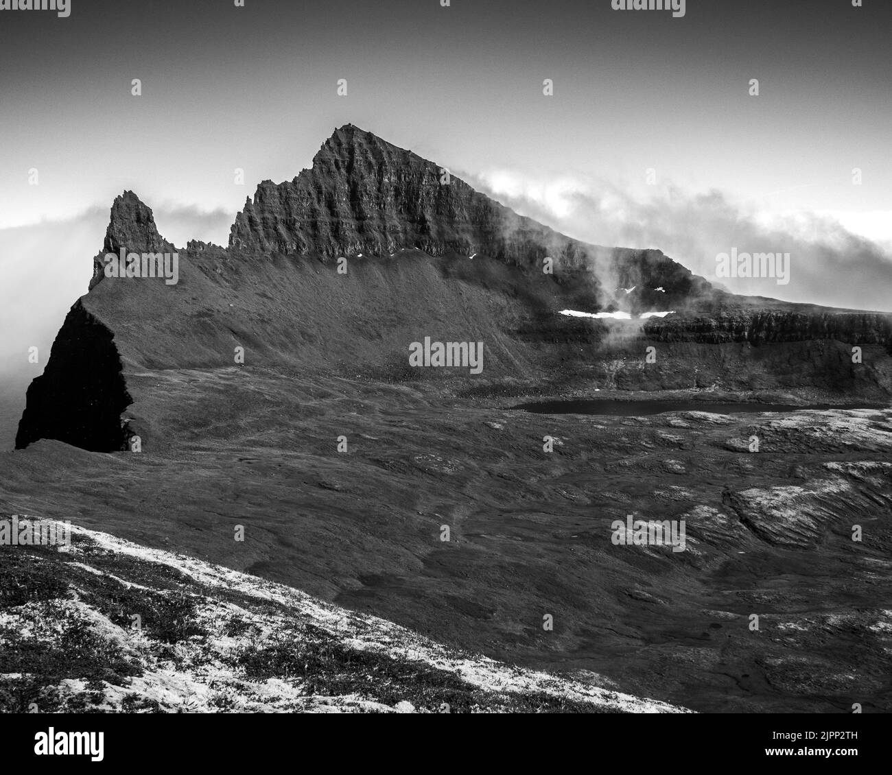 Photo en niveaux de gris de la réserve naturelle de Hornstrandir, Islande Banque D'Images