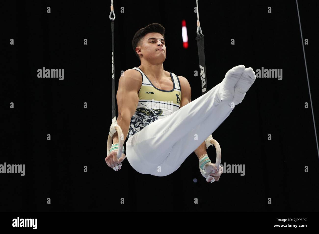 18 août 2022: Esaïe Drake de la Marine participe aux préliminaires masculins au championnat de gymnastique américain 2022. L'événement se tient à l'Amalie Arena de Tampa, en Floride. Melissa J. Perenson/CSM Banque D'Images