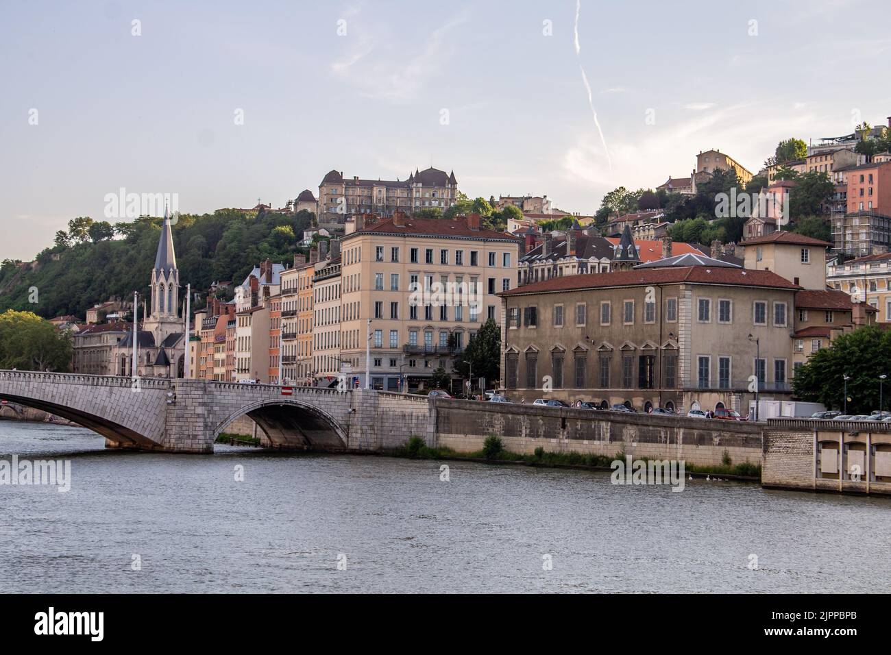 Le pont Bonaparte au-dessus de la Saône à Lyon, France Banque D'Images