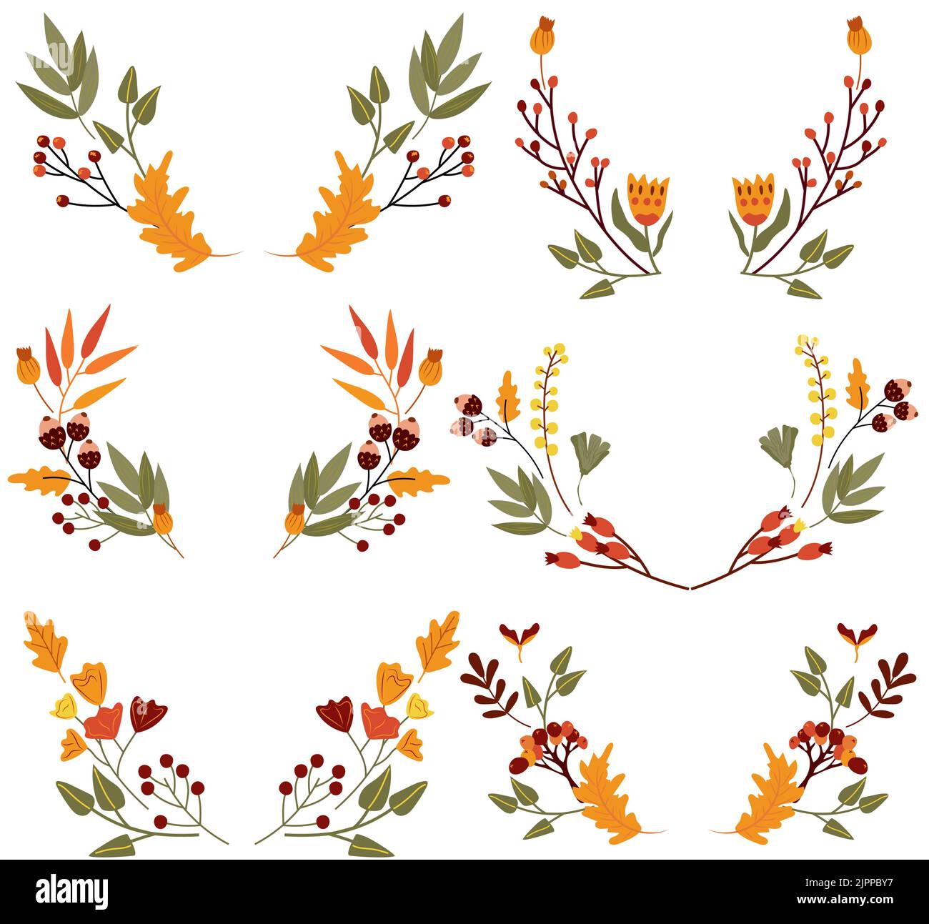 Jolies couronnes d'automne à fleurs colorées, berryes, feuilles. Composition pour vos cartes de vœux, poster, carte postale.Illustration vectorielle Illustration de Vecteur