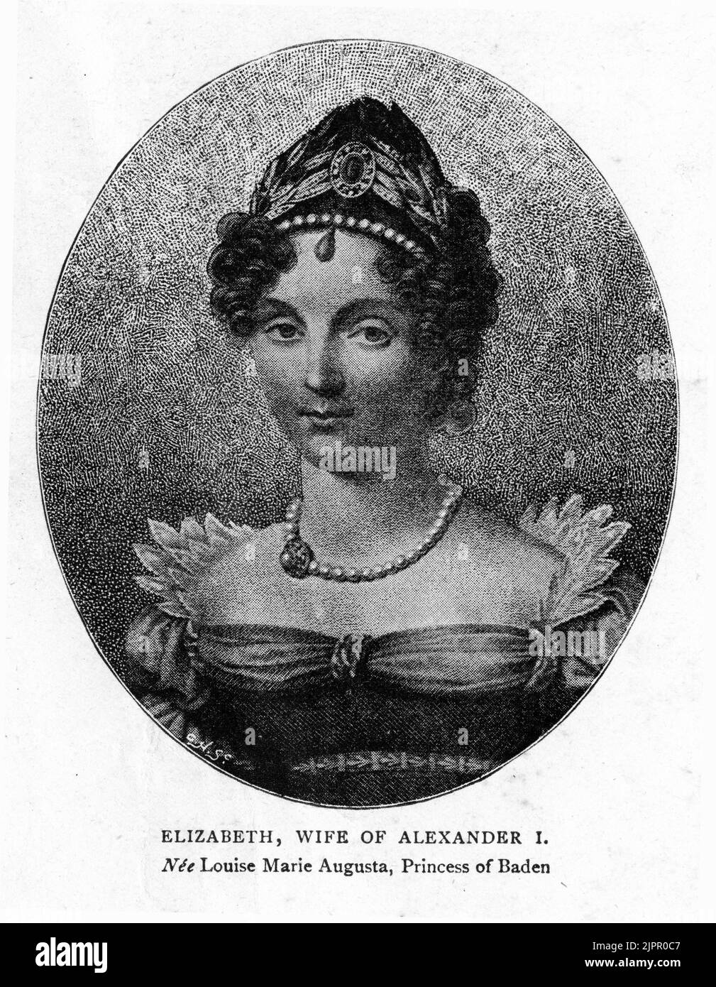Portrait gravé de la princesse Louise de Baden (1779 – 1826) plus tard connue sous le nom d'Elizabeth Alexeievna, impératrice de Russie lors de son mariage avec l'empereur Alexandre I. Banque D'Images