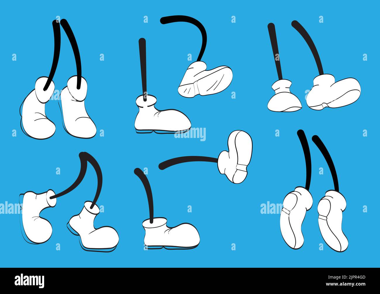 Vintage dessin animé jambes ensemble vecteur. Jolis pieds d'animation dans des chaussures. Pièces de corps de mascotte de personnage drôle Illustration de Vecteur