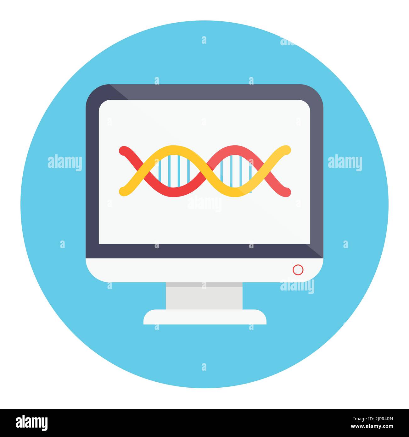 Icône ADN dans le moniteur de l'ordinateur. Test génétique, concept d'icône d'analyse. Icône médicale plate dans un cercle isolé sur fond blanc. Icône vecteur Illustration de Vecteur